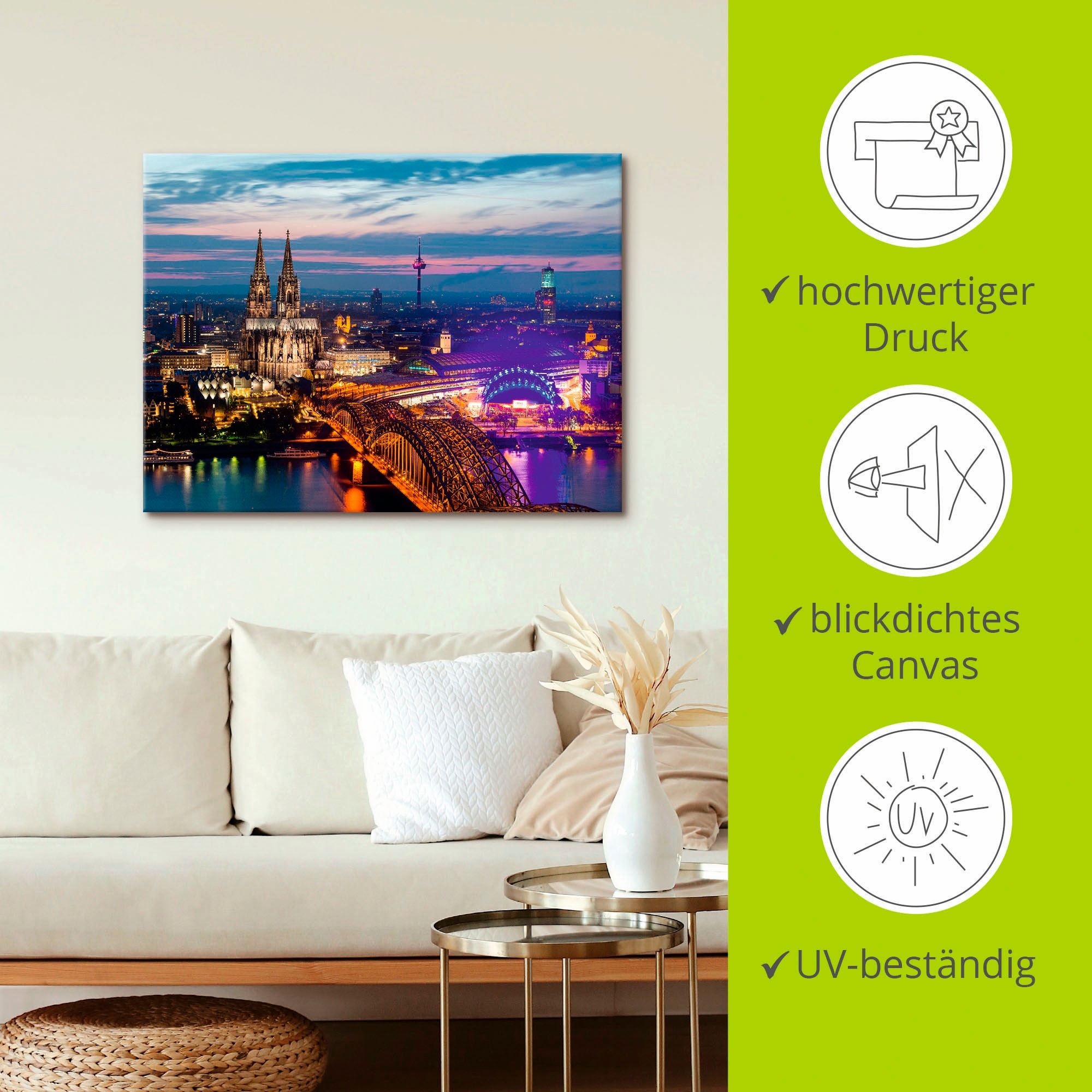 Artland Wandbild »Köln Panorama am Abend«, Deutschland, (1 St.), als Alubild, Outdoorbild, Leinwandbild in verschied. Größen
