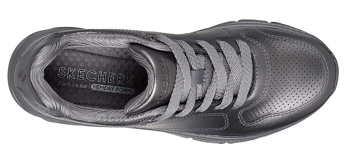 Sneaker SKECHERS "UNO ICON - LUSTROUS AIR", Damen, Gr. 40, grau, Leder, metallic, Schuhe Sneaker, Keilsneaker, Plateausneaker, Schnürschuh im Metallic Look 3