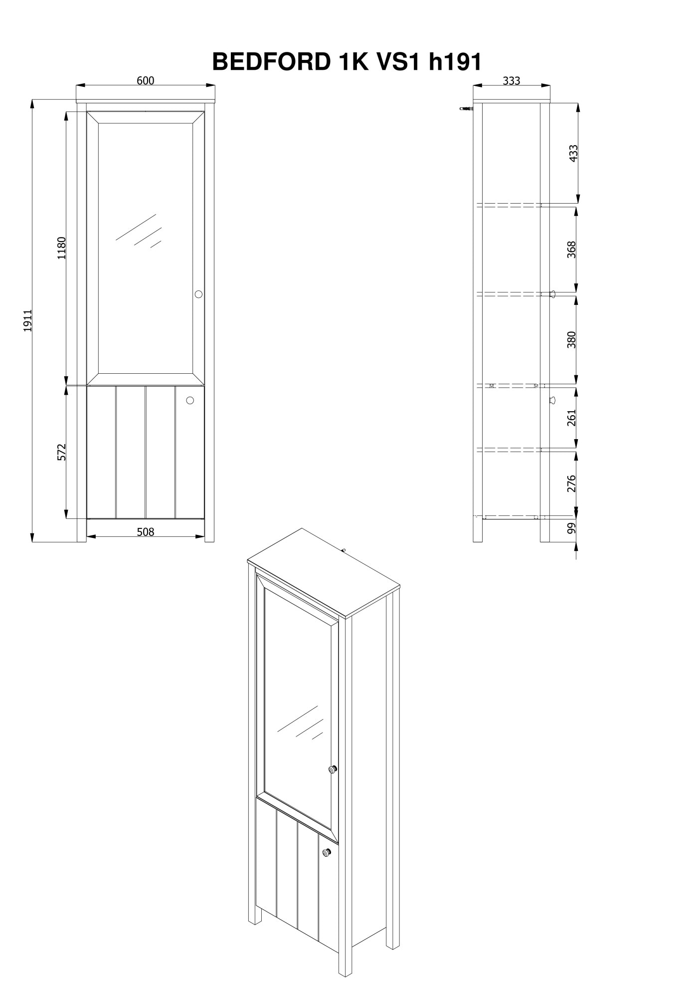 Home affaire Vitrine »BEDFORD Vitrinenschrank, Glasschrank, Standvitrine, Highboard« MDF-Profil 2D ummantelt, Hotstamping, 1mm ABS-Kanten, 4 Einlegeböden