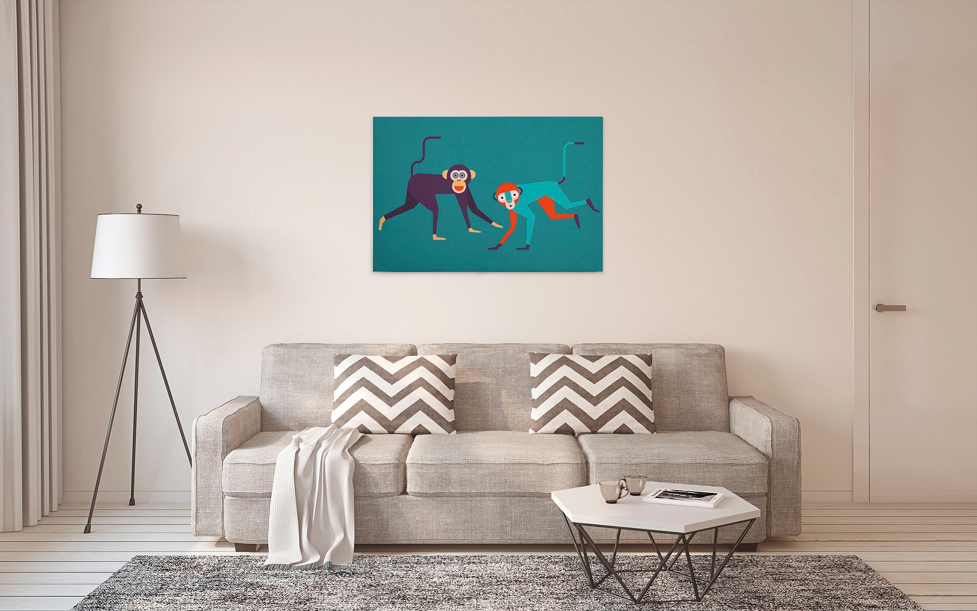 A.S. Création Leinwandbild »monkey business«, Kunst-Tiere-Kinder, (1 St.), Keilrahmen Bild Kunst Affen Bunt Leinwand-Bild Wohnzimmer modern Wand