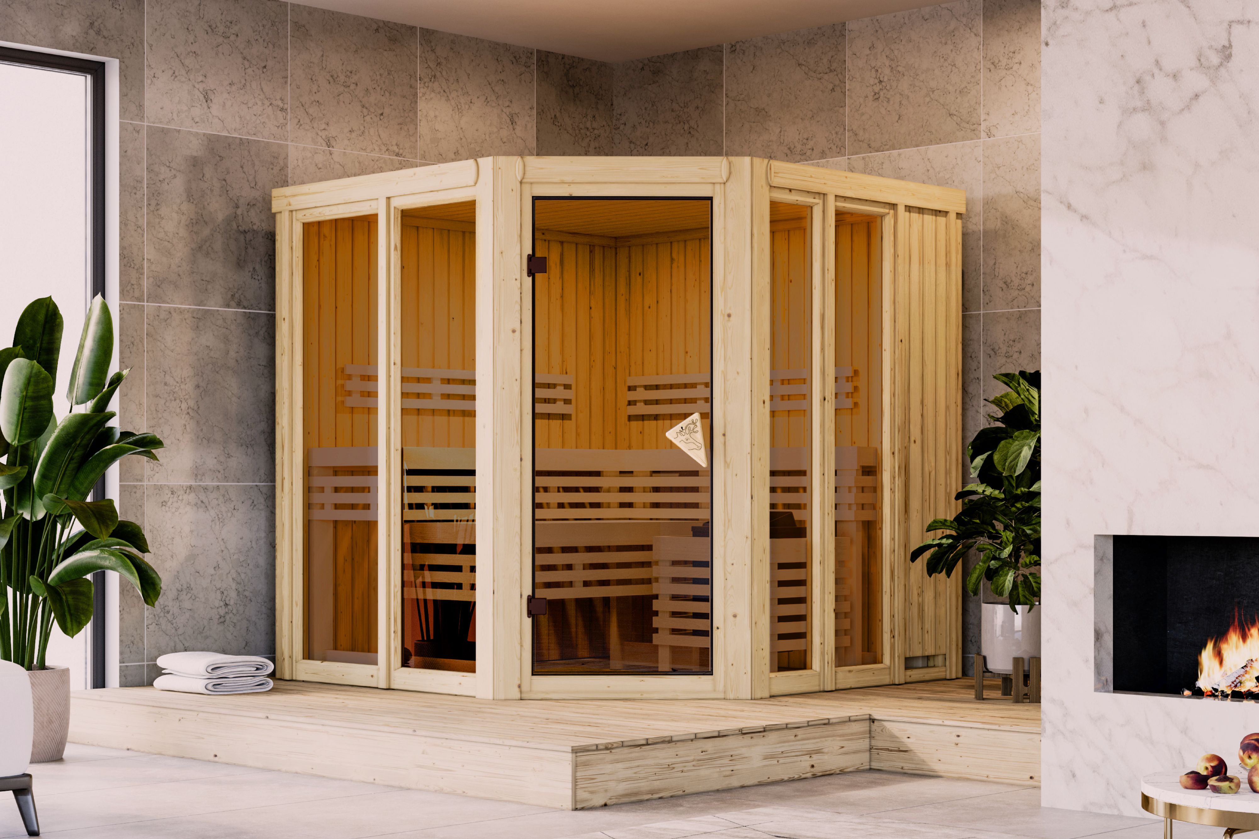 KARIBU Sauna ""Airia" naturbelassen", ohne Ofen, ohne Steuerung, (ohne Ofen), beige, Saunen, aus hochwertiger nordischer Fichte