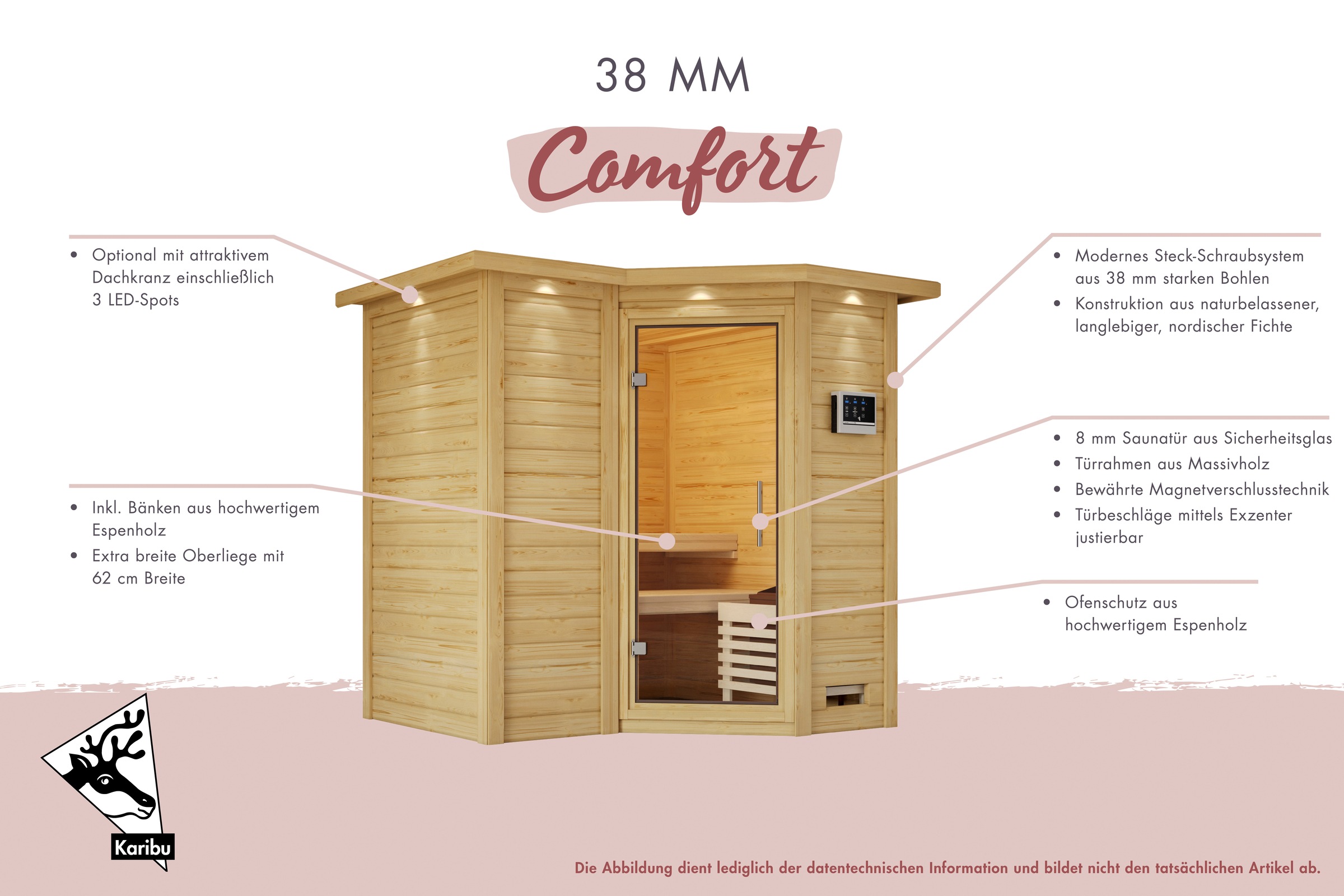 Karibu Sauna »Menja«, 9-kW-Ofen mit externer Steuerung