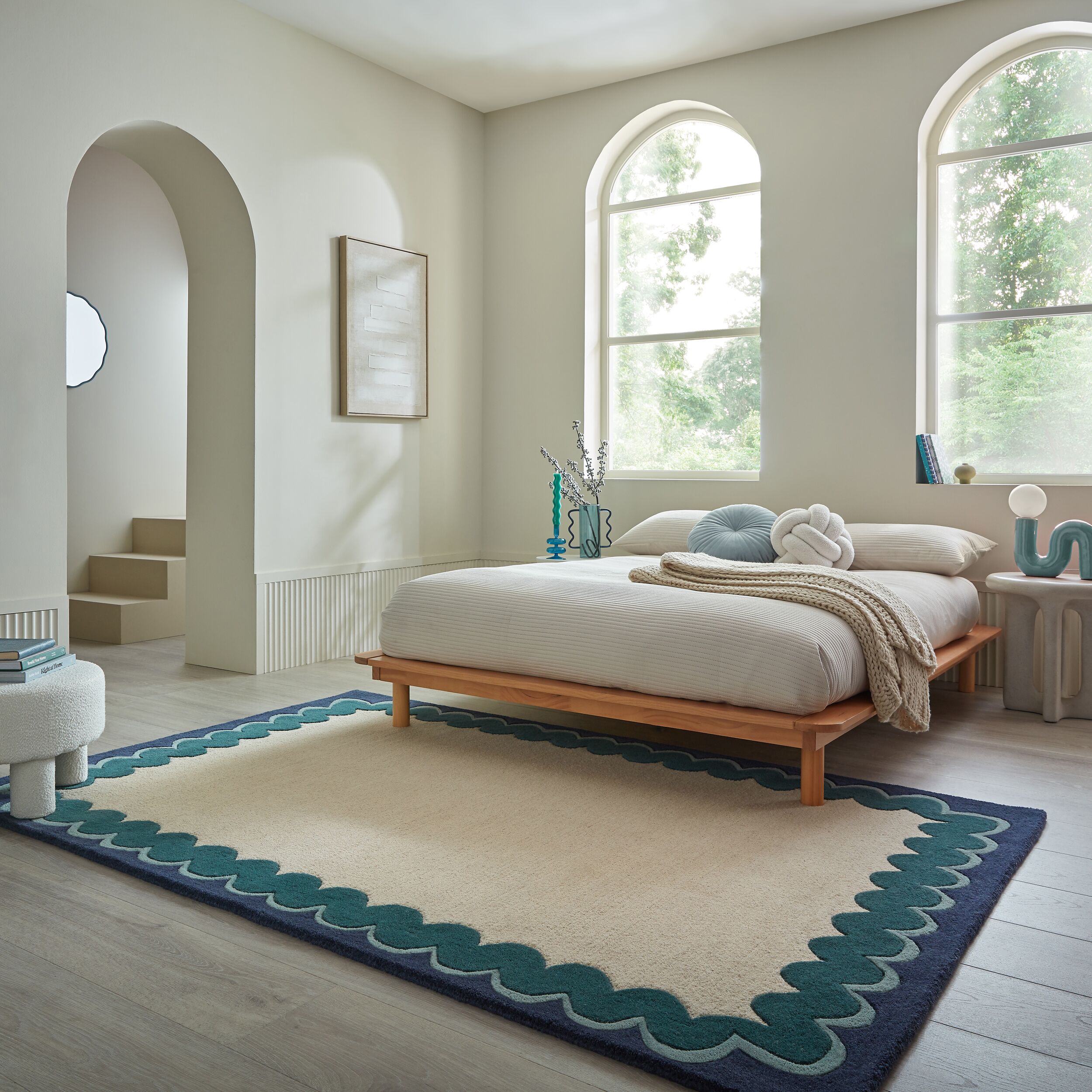 FLAIR RUGS Wollteppich "WIGGLE" rechteckig 8 mm Höhe mit gewelltem Wellenrand; auch als Läufer und in rund