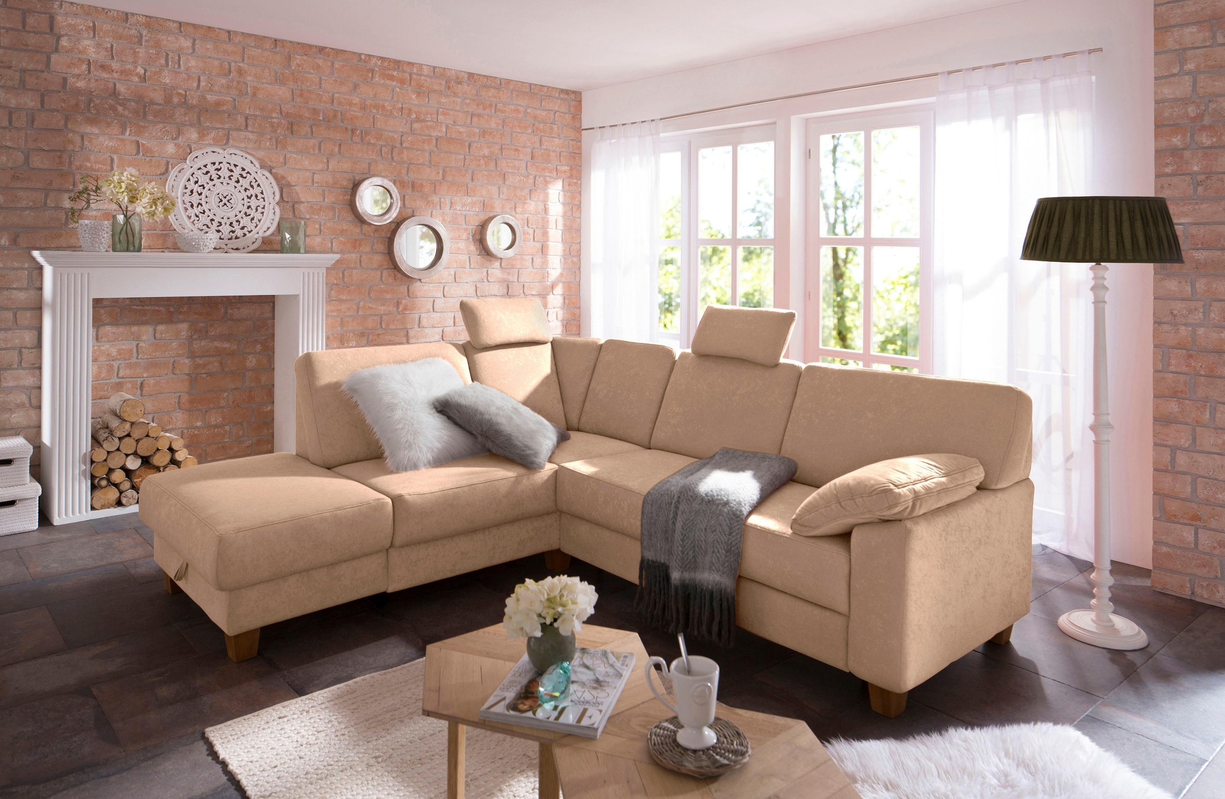 Home affaire Ecksofa »Belfort L-Form« mit Federkern, wahlweise mit Bettfunktion und Stauraum