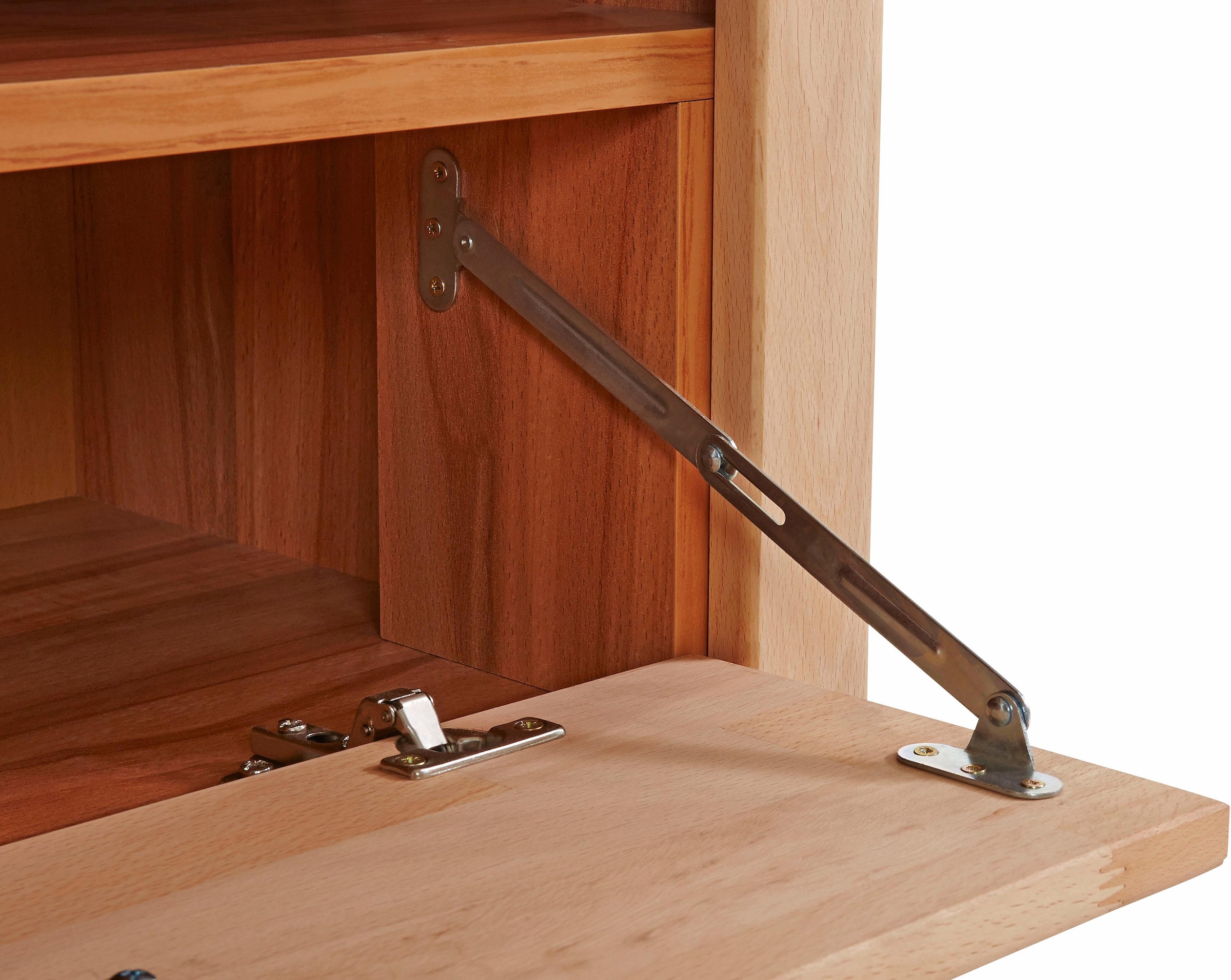 Home affaire Lowboard »Ribe,140cm breit, Fronten Massivholz,4 Fächer,Kabeldurchführung«, Holz massiv, Holzwerkstoff, Metall Griffe,2 Klappen