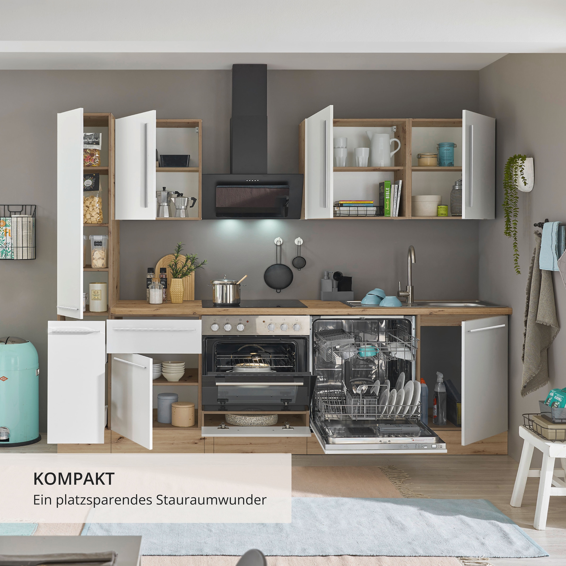 KOCHSTATION Küchenzeile »Florida« Breite 250 cm, wahlweise mit E-Geräten,Softclose für Türen/Schubkästen