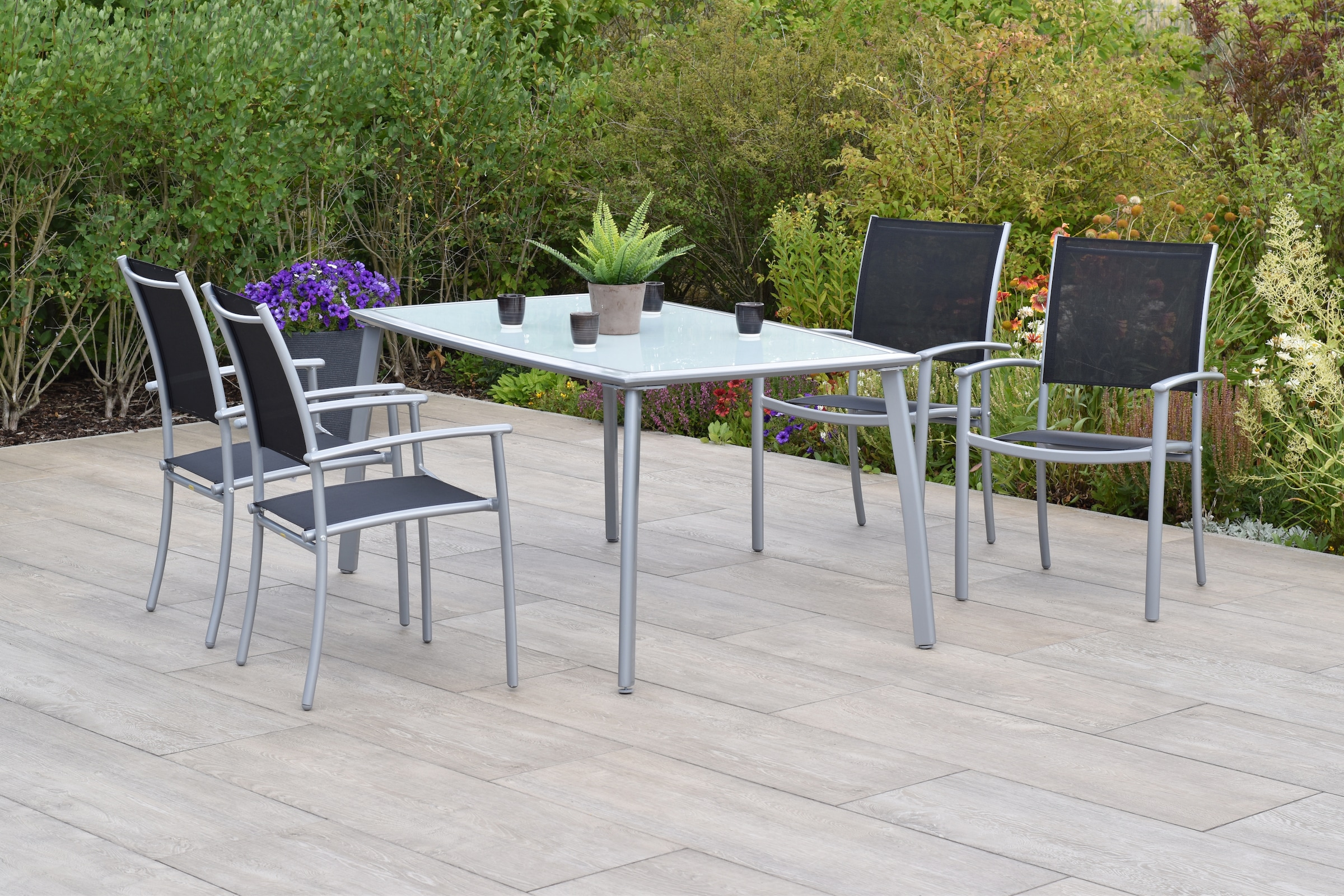 MERXX Garten-Essgruppe »»Milano««, (Set, 5 tlg., Pulverbeschichtetes Aluminiumgestell), Tisch: LxB: 150x90 cm