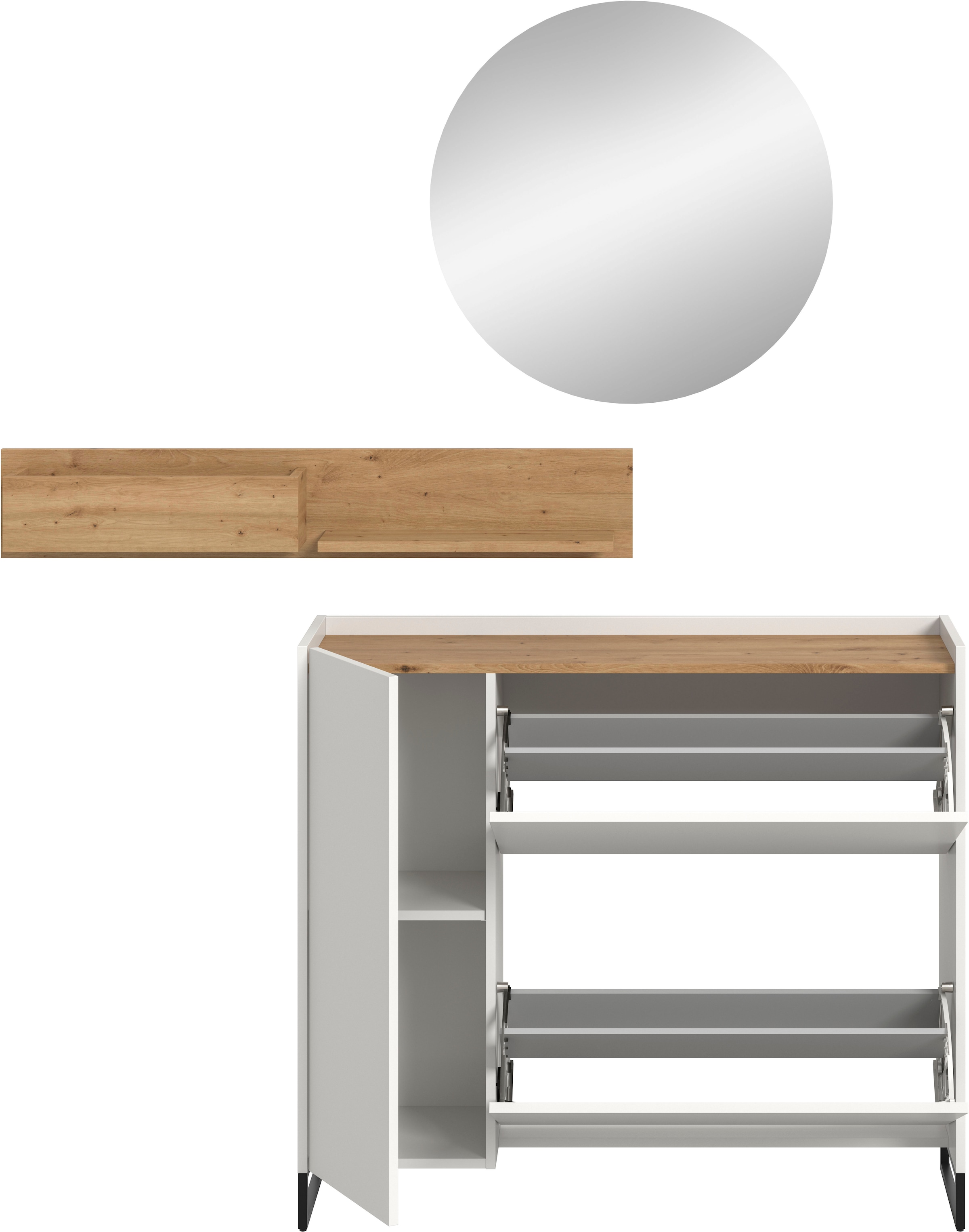 INOSIGN Garderoben-Set »EVRID, 3-teilig, Breite 140 cm, individuell stellbar & erweiterbar« best. aus: Kommode, Wandboard & Spiegel, 3 Stk. tlg.
