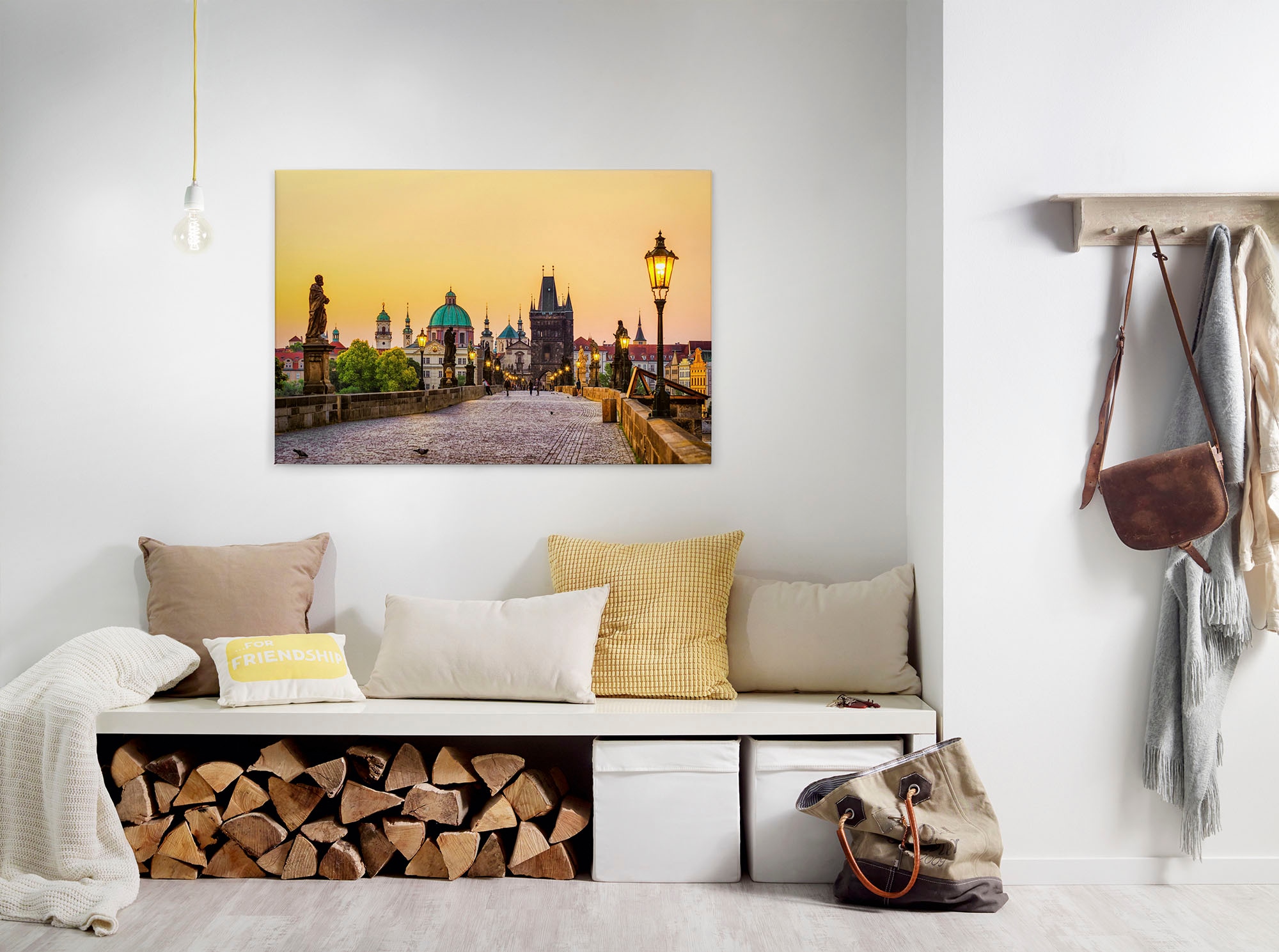 A.S. Création Leinwandbild "Charles Bridge" Gemälde Kunst 1 Stk. tlg. Brücke Großstadt Keilrahmen Bild Prag Leinwand-Bild Wohnzimmer modern