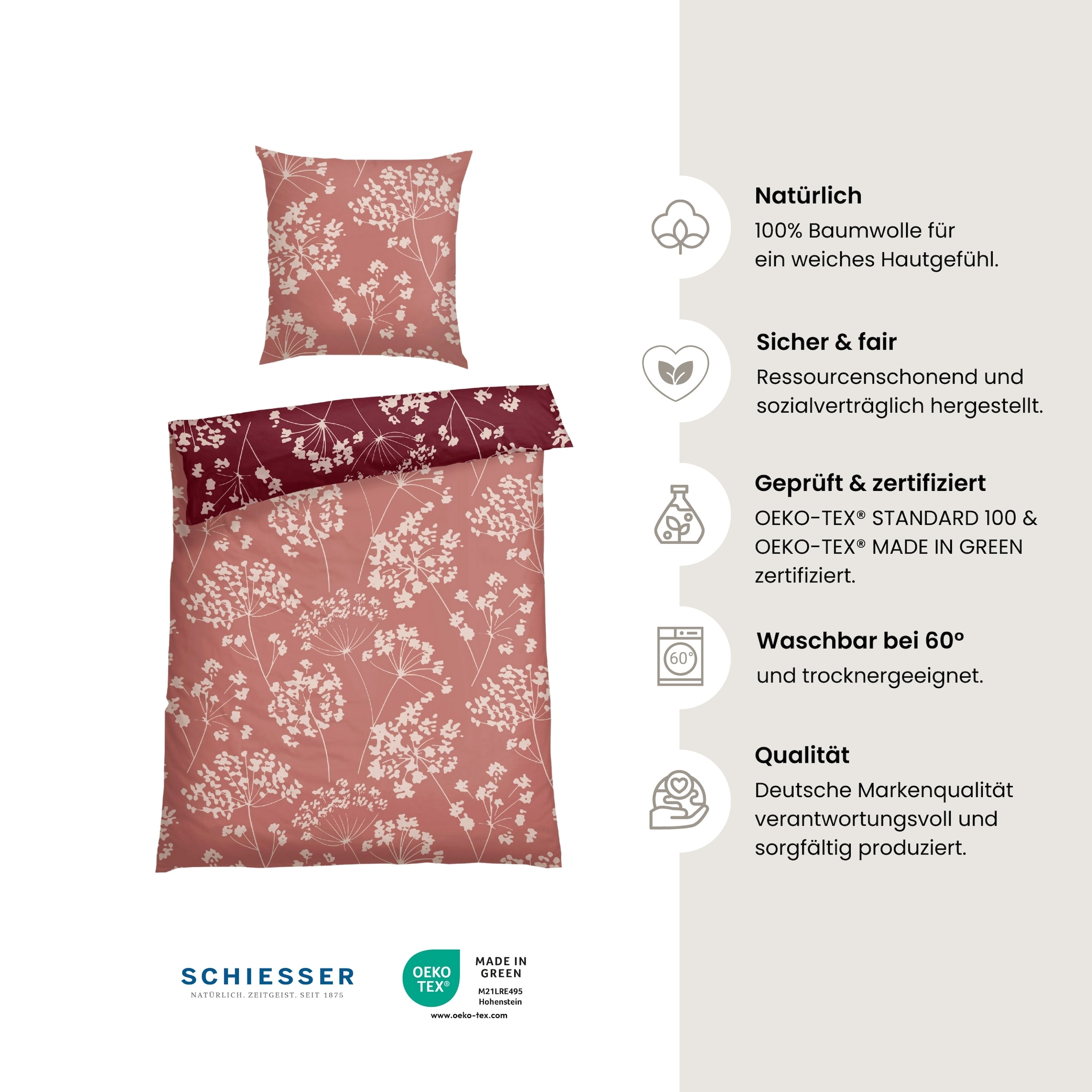 Schiesser Wendebettwäsche »Alyssa aus weicher Baumwolle mit feinen Blüten bedruckt«, Made in Green