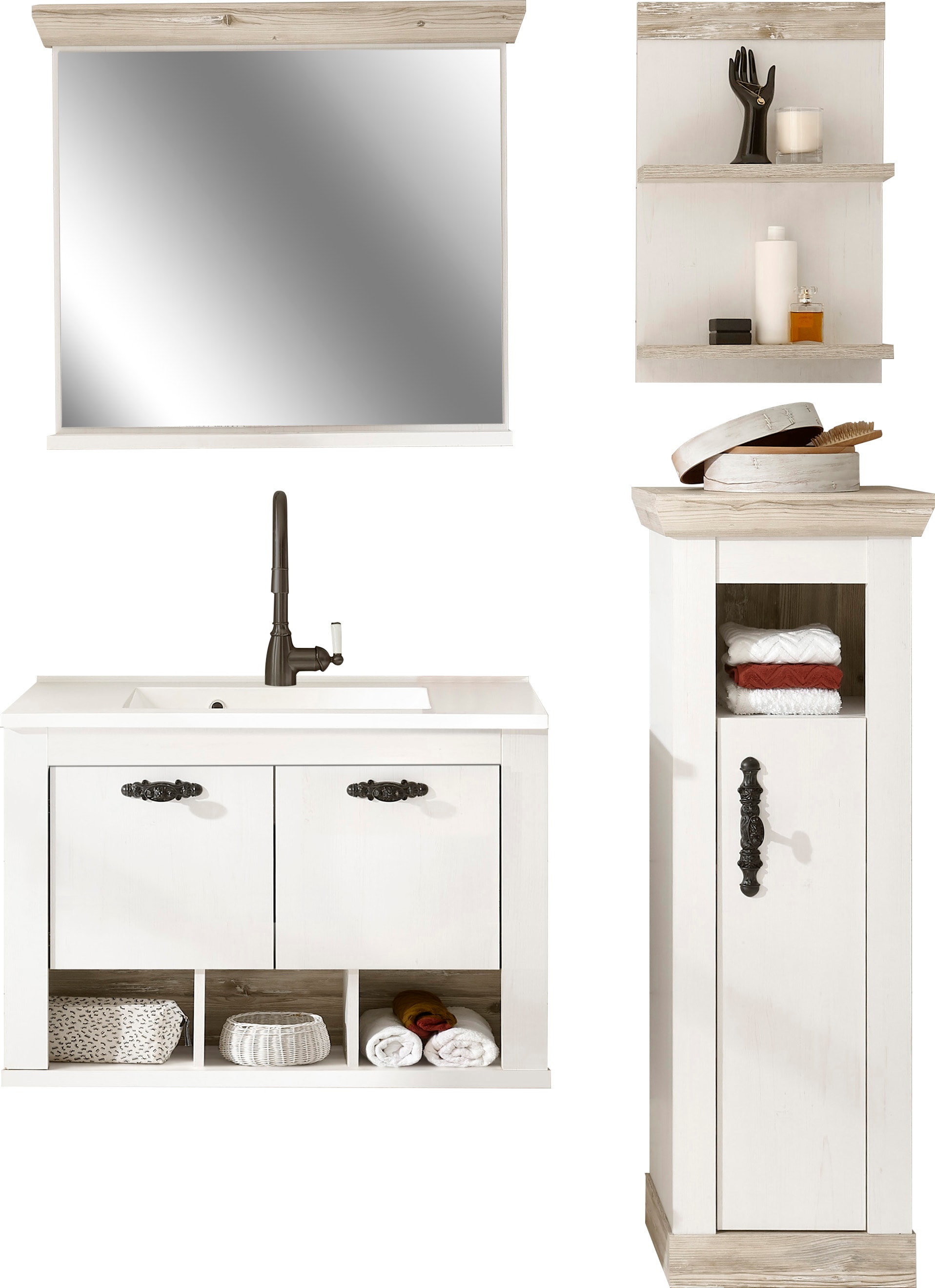 Home affaire Badmöbel-Set "Florenz, Bad im Landhausstil, 4-teiliges Badezim günstig online kaufen