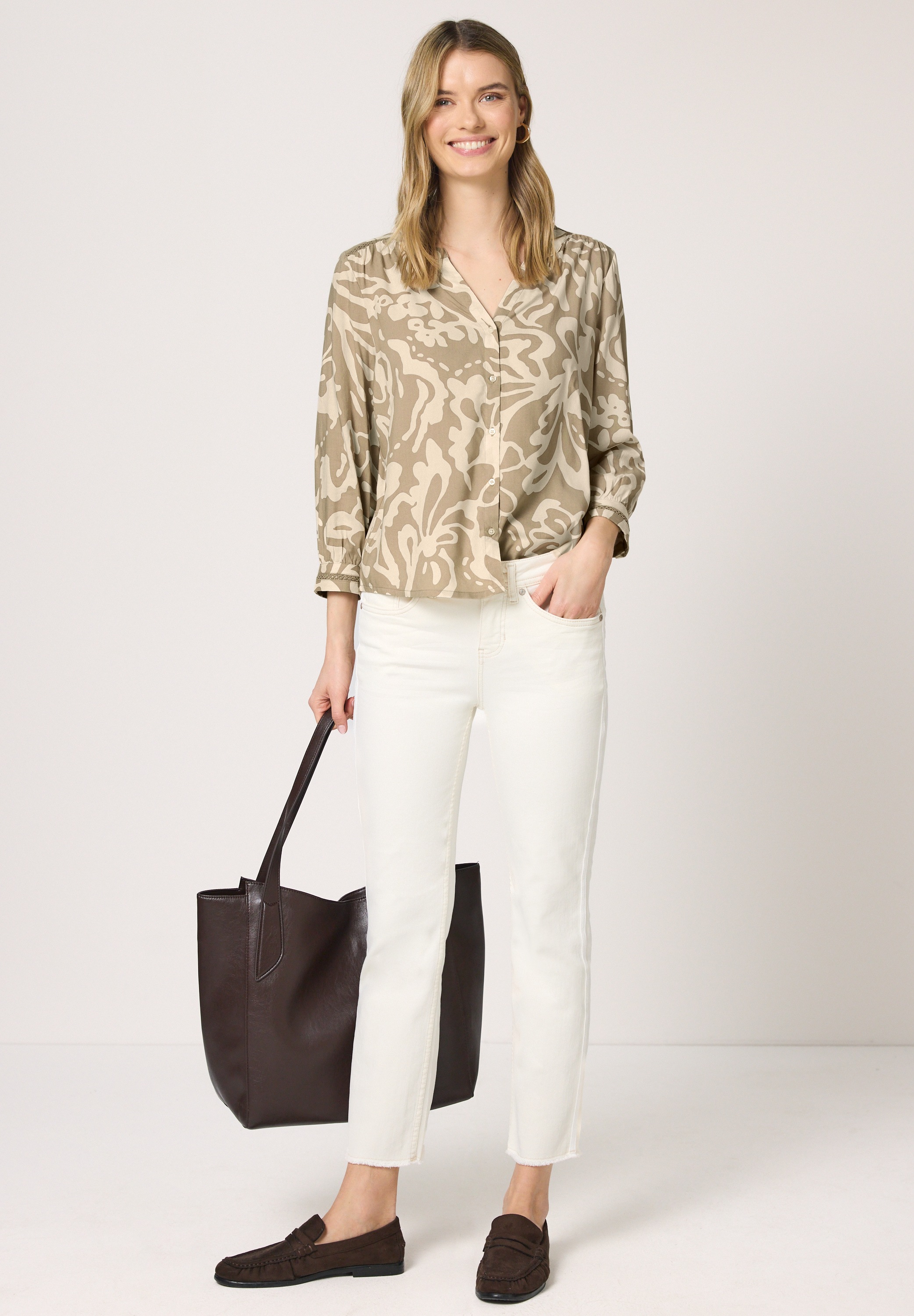 Tunika STREET ONE, Damen, Gr. 34, safari beige, Web, 100% Viskose, unifarben, klassisch, V-Ausschnitt, eng Bündchen, Tuniken, mit 3/4 Ärmeln 3