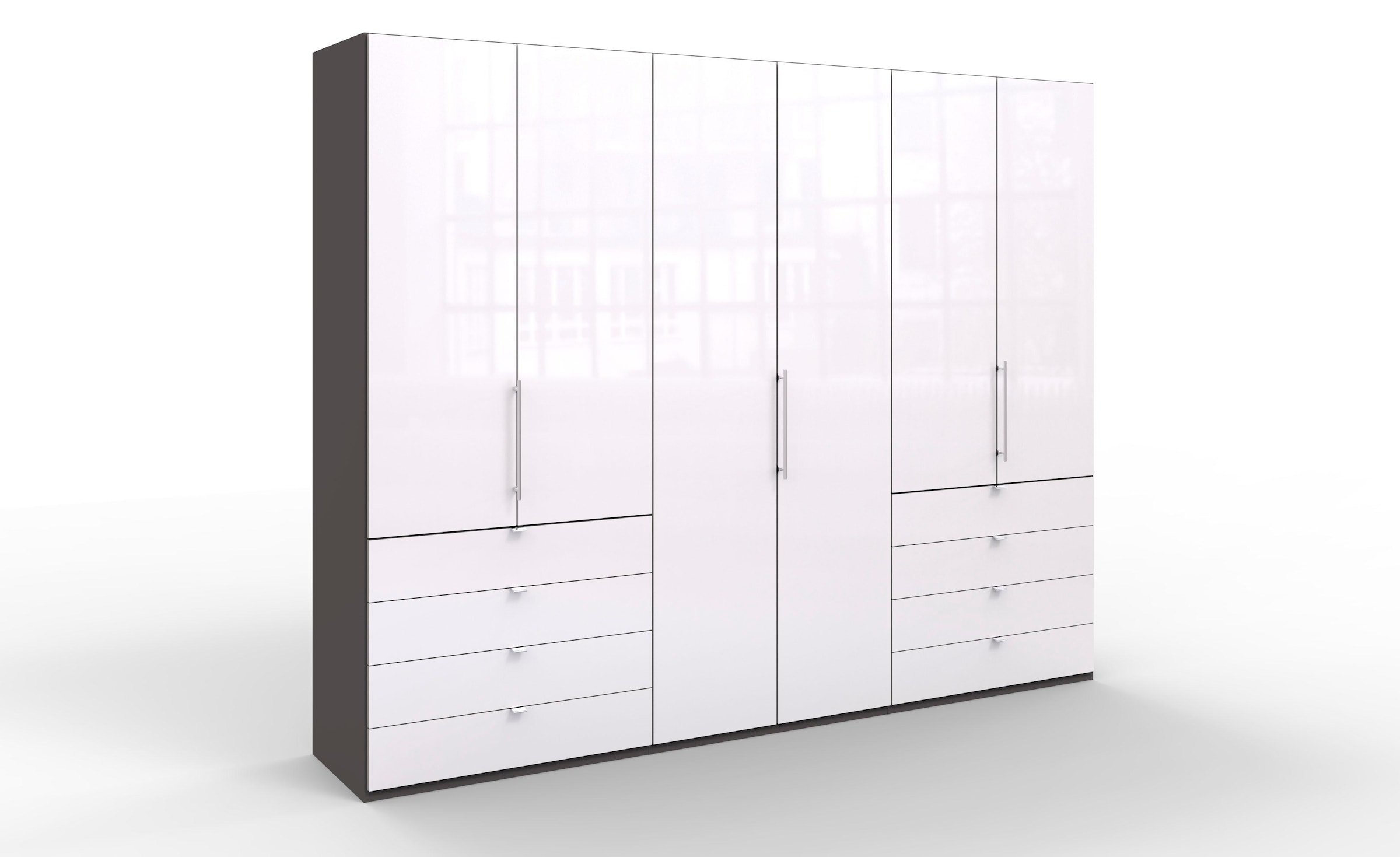WIEMANN Falttürenschrank »Loft, hochwertige Glasfront, Metallgriffe, viel Stauraum«, (3 Breiten: 200cm/250cm/300cm, Höhe: 236cm), Qualität trifft edles Design, 8 Schubkästen, 6 Türen