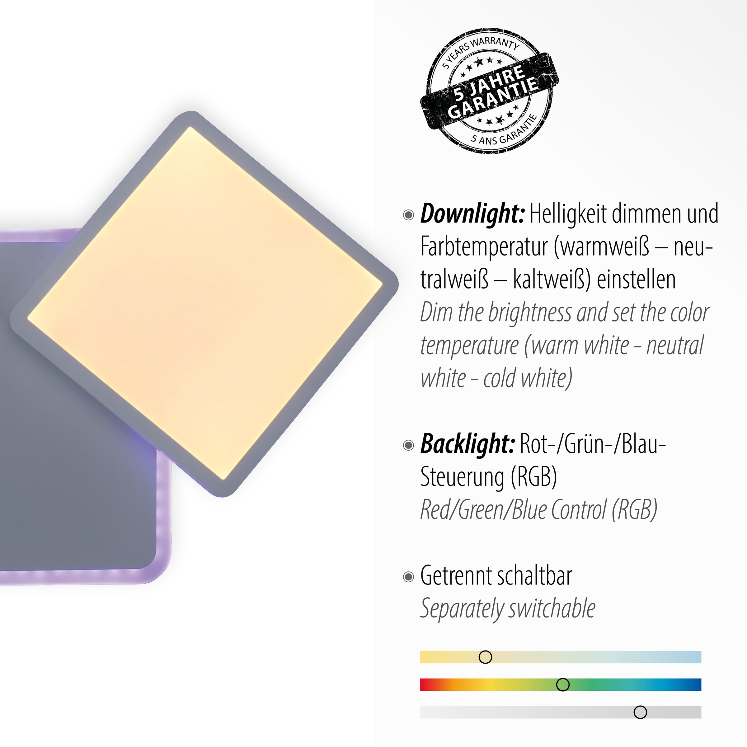 JUST LIGHT Deckenleuchte »ARENDA«, 2 flammig, Leuchtmittel LED-Board-LED-Board | LED fest integriert, CCT - tunable white, RGB, dimmbar über Fernbedienung, Serienschalter
