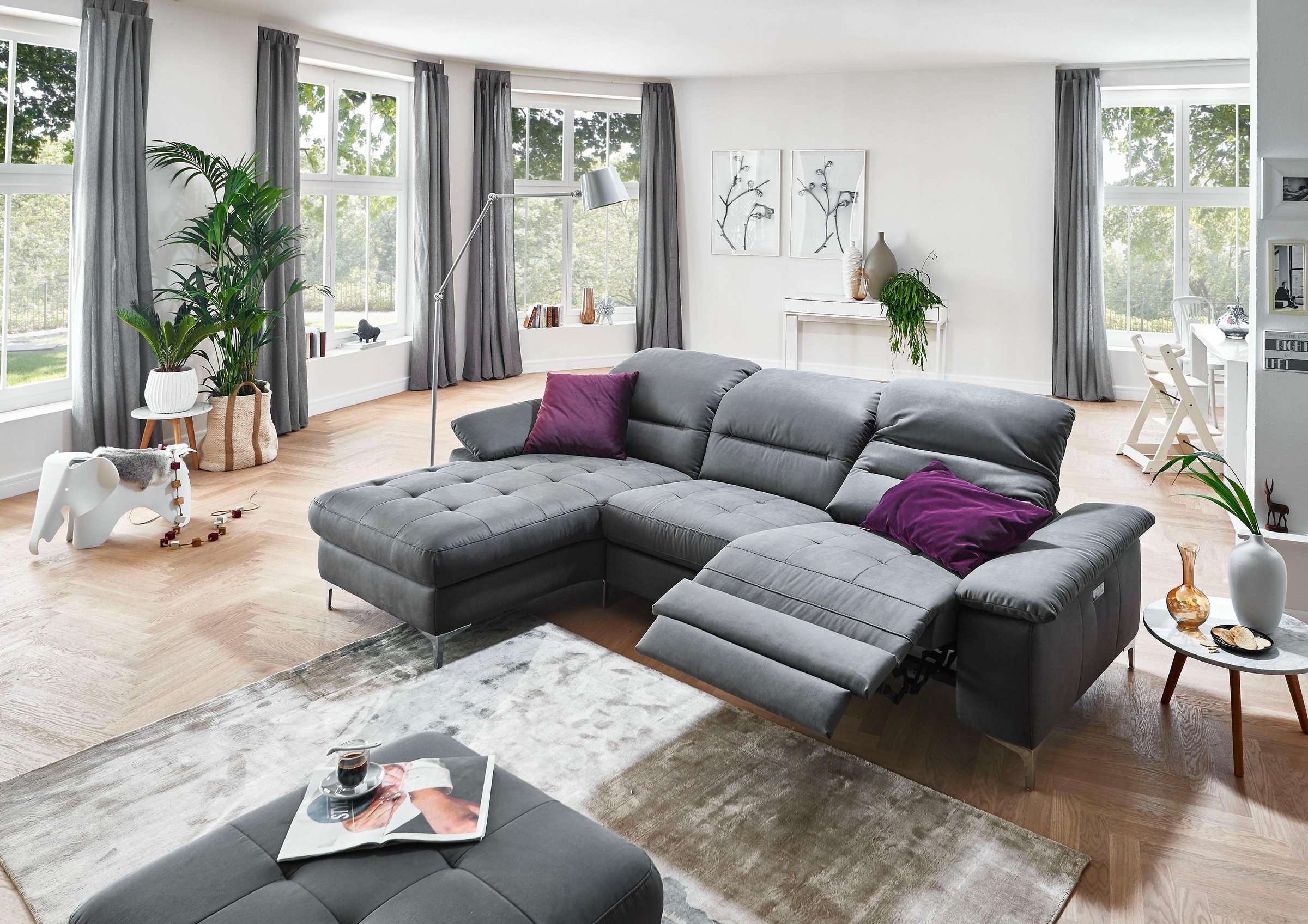 Places of Style Ecksofa »Basel L-Form«, mit vollmotorischer Relaxfunktion und motorischer Recamiere