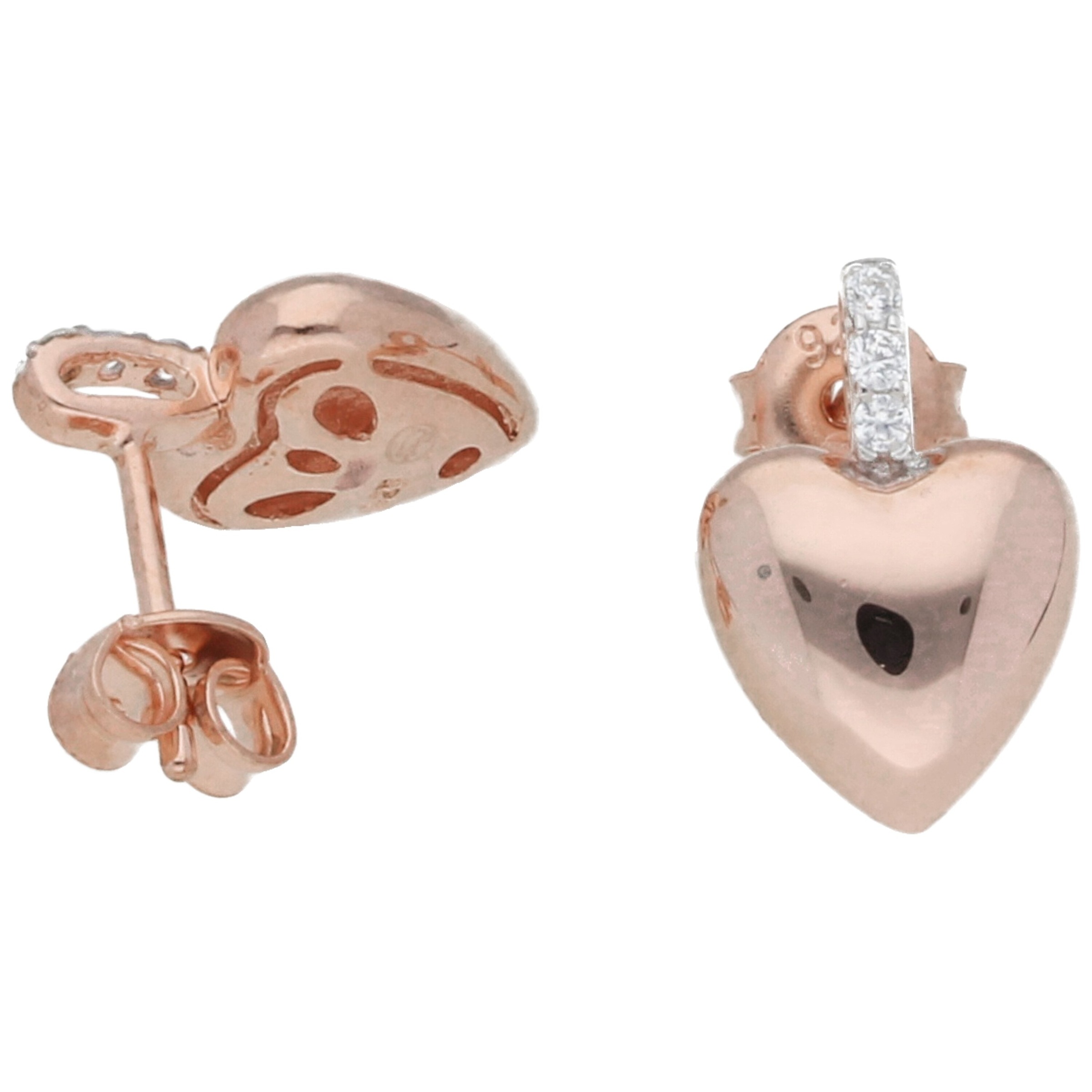 Smart Jewel Paar Ohrstecker »Herz mit Zirkonia, rosé vergoldet, Silber 925«
