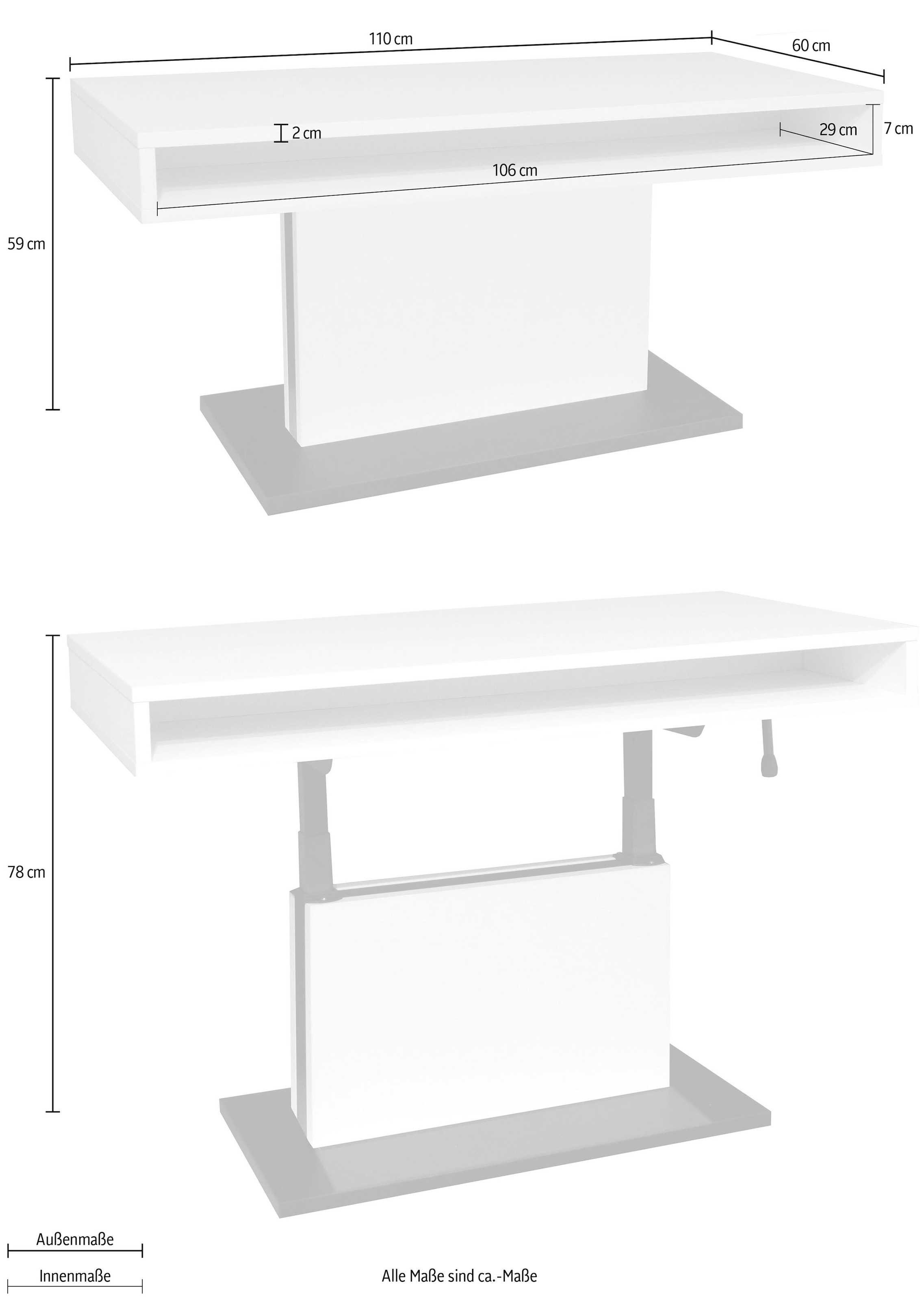 Mäusbacher Couchtisch »Lift Couchtisch«, höhenverstellbar von 59-78 cm, Breite 110 cm, Metallgestell