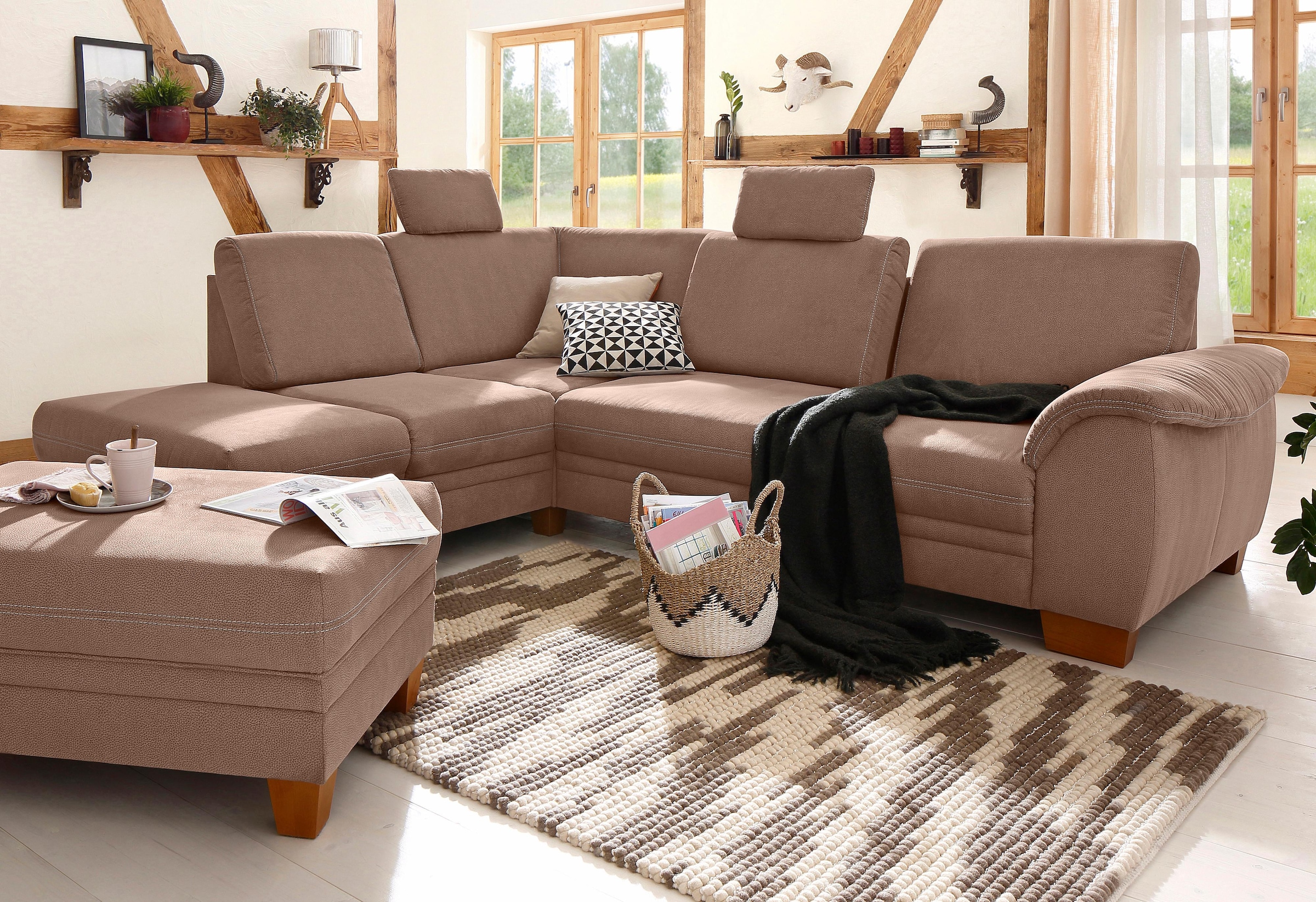 OTTO home Ecksofa "Husum L-Form" mit Sitztiefenverstellung, Federkern-Polsterung und Kontrastnaht