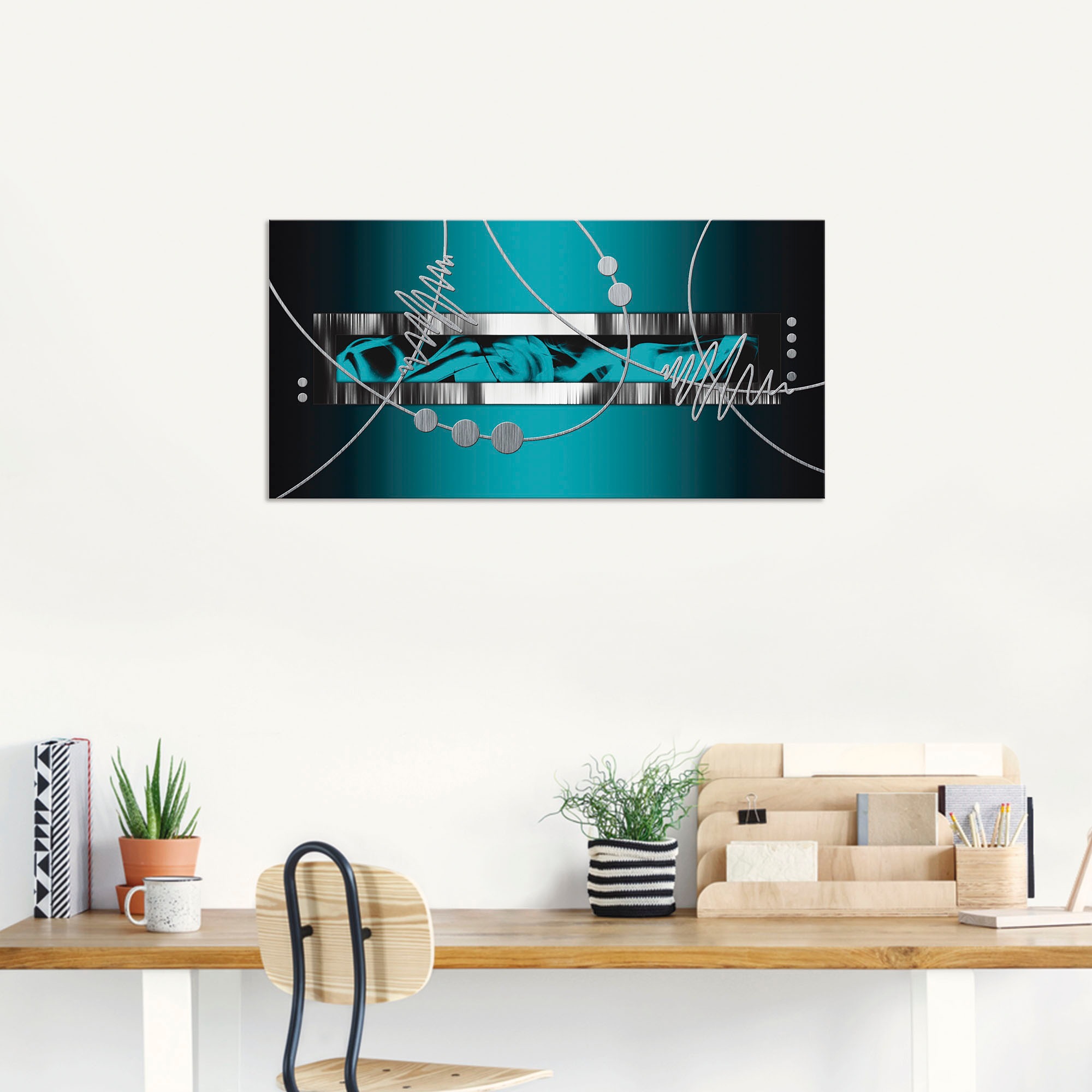 Artland Wandbild "Silber abstrakt auf petrol" Gegenstandslos 1 Stk. tlg. al günstig online kaufen