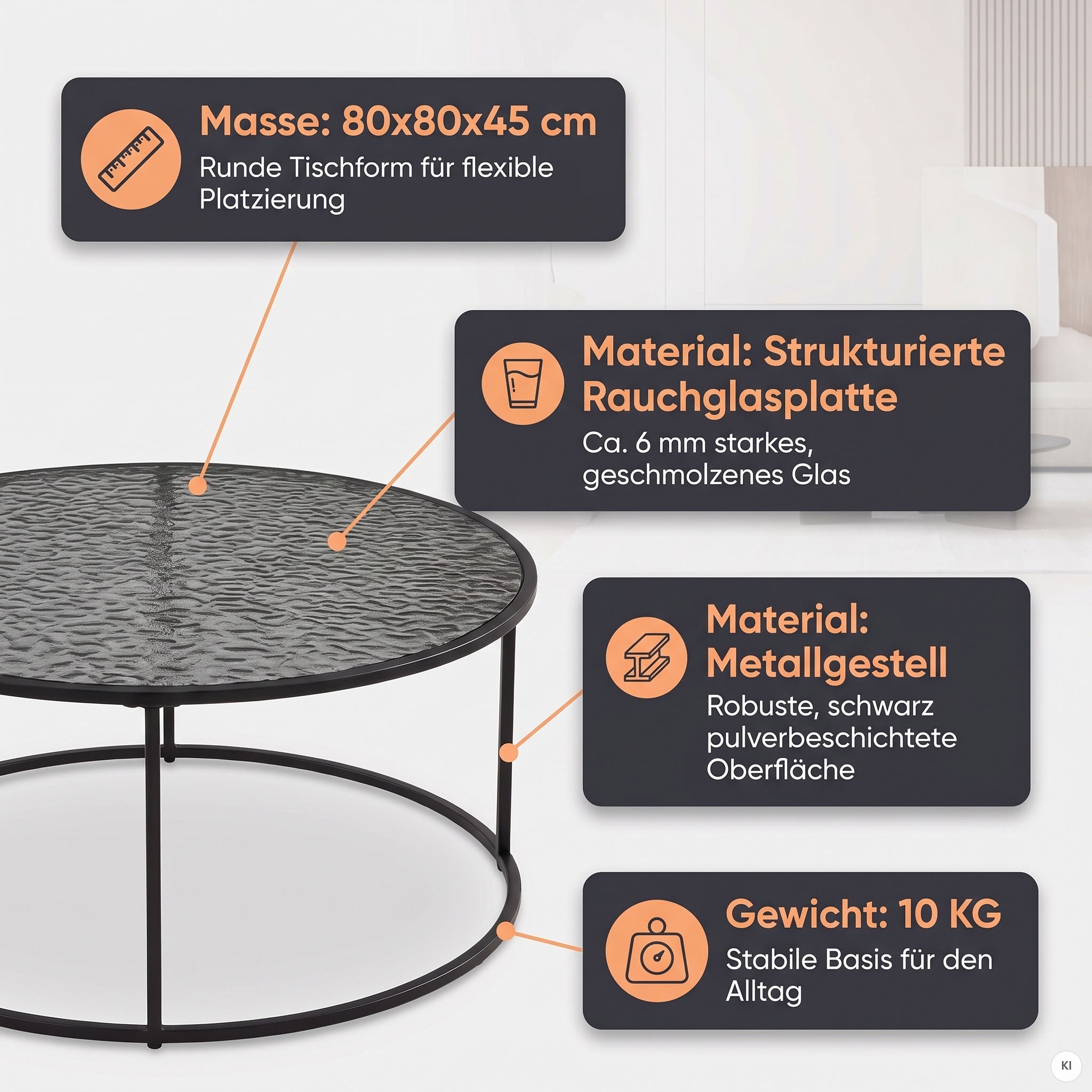 SalesFever Couchtisch »Coffeetable Wohnzimmertisch für gemütliche Stunden« 1 Stk. tlg. Glasplatte mit Strukturoptik