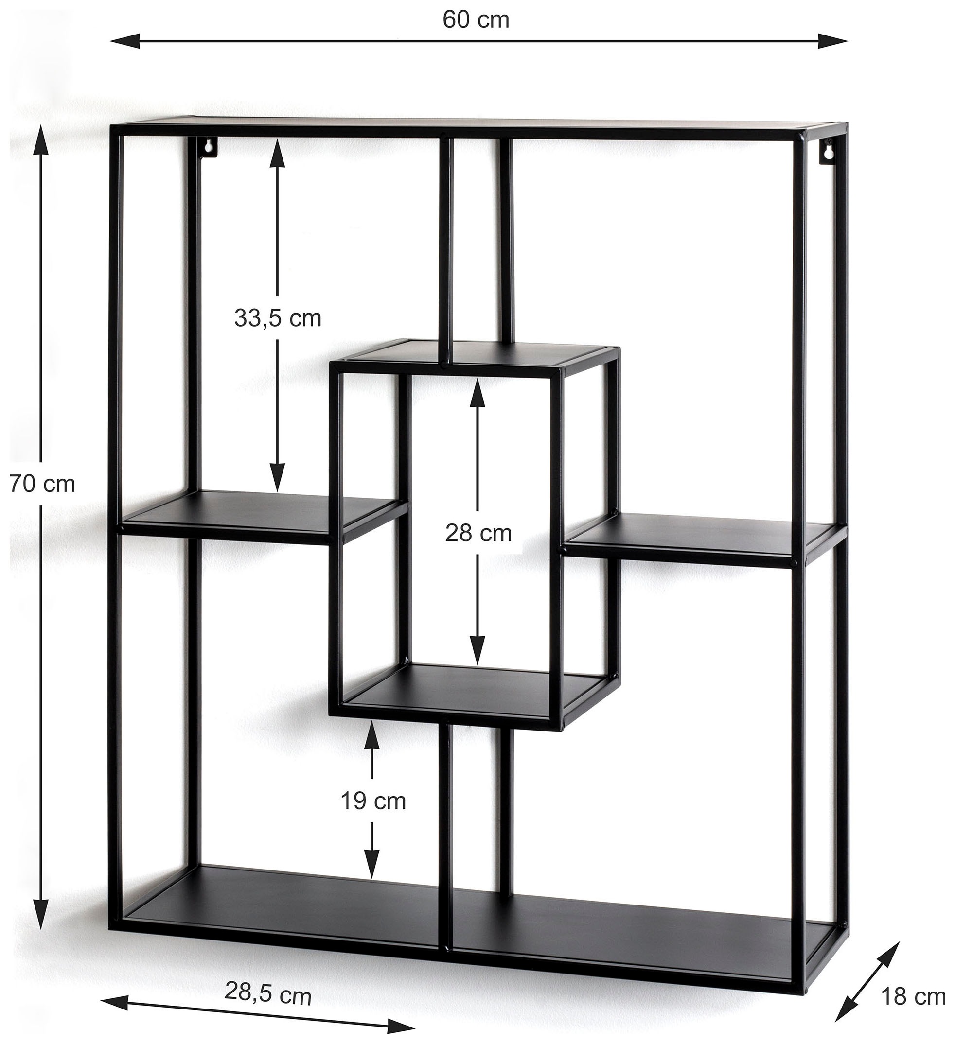 HAKU Wandregal »Hängeregal, Wandboard« quadratisch - aus Metall Schwarz - B/T/H 60/18/70 cm