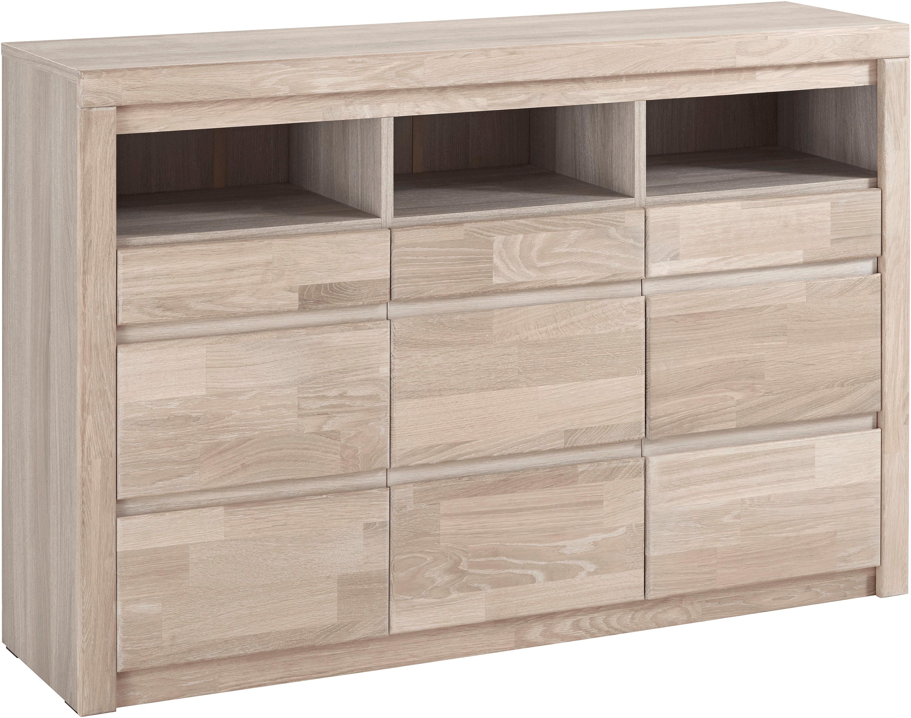 OTTO home Kommode "Silkeborg Fronten & Leisten aus Massivholz, Kospus aus Melamin" B/T/H 130/35/85 cm. 3 offene und 6 geschlossene Fächer