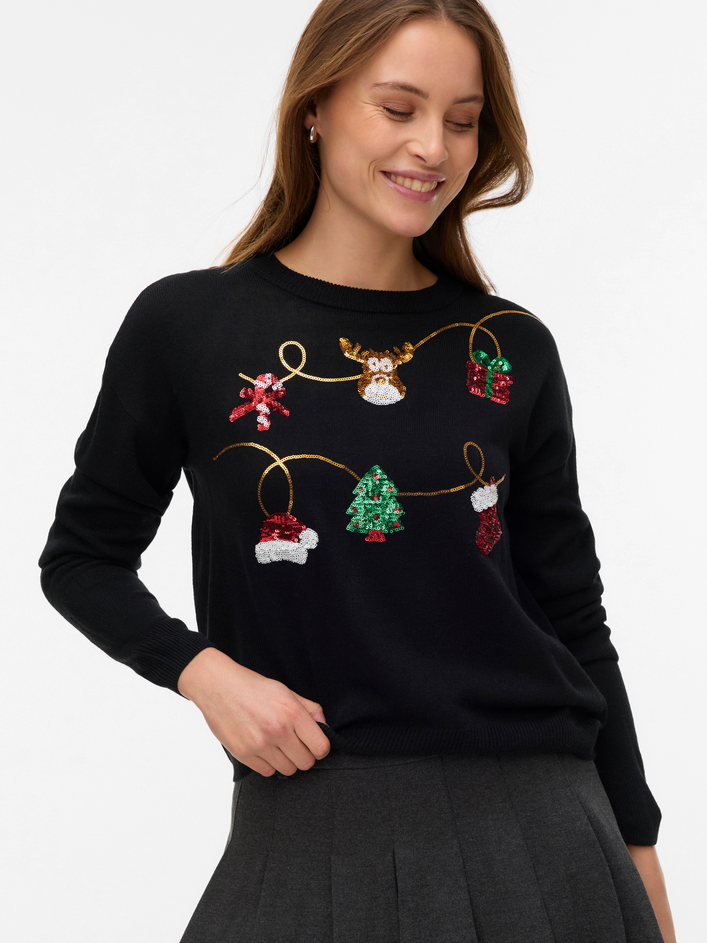 Vero Moda Weihnachtspullover "VMGLITTER LS O-NECK XMAS BOX" günstig online kaufen