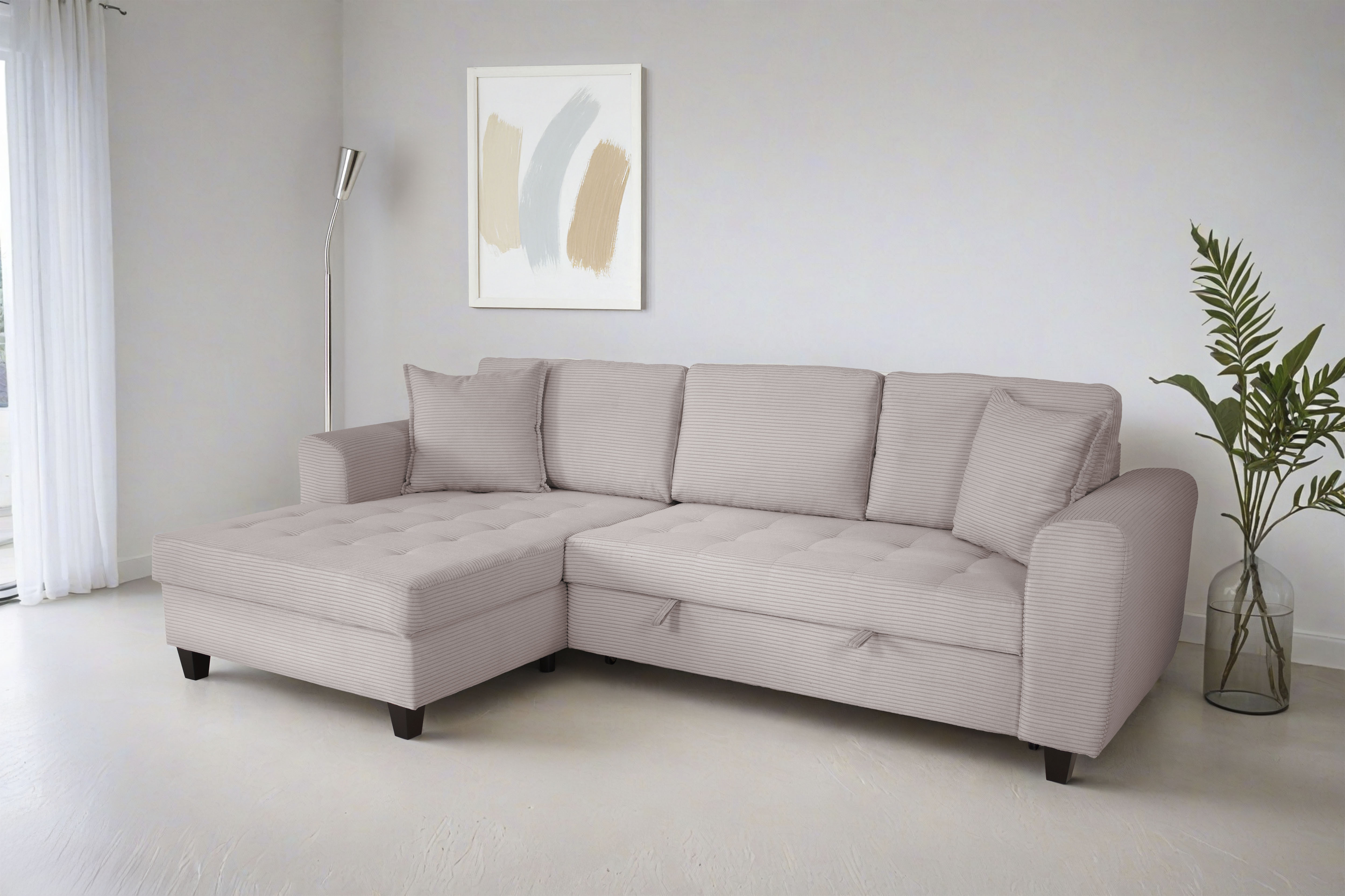 Trends by HG Ecksofa "Moritz L-Form, B: 265 cm" mit Schlaffunktion, Bettkasten & Zierkissen