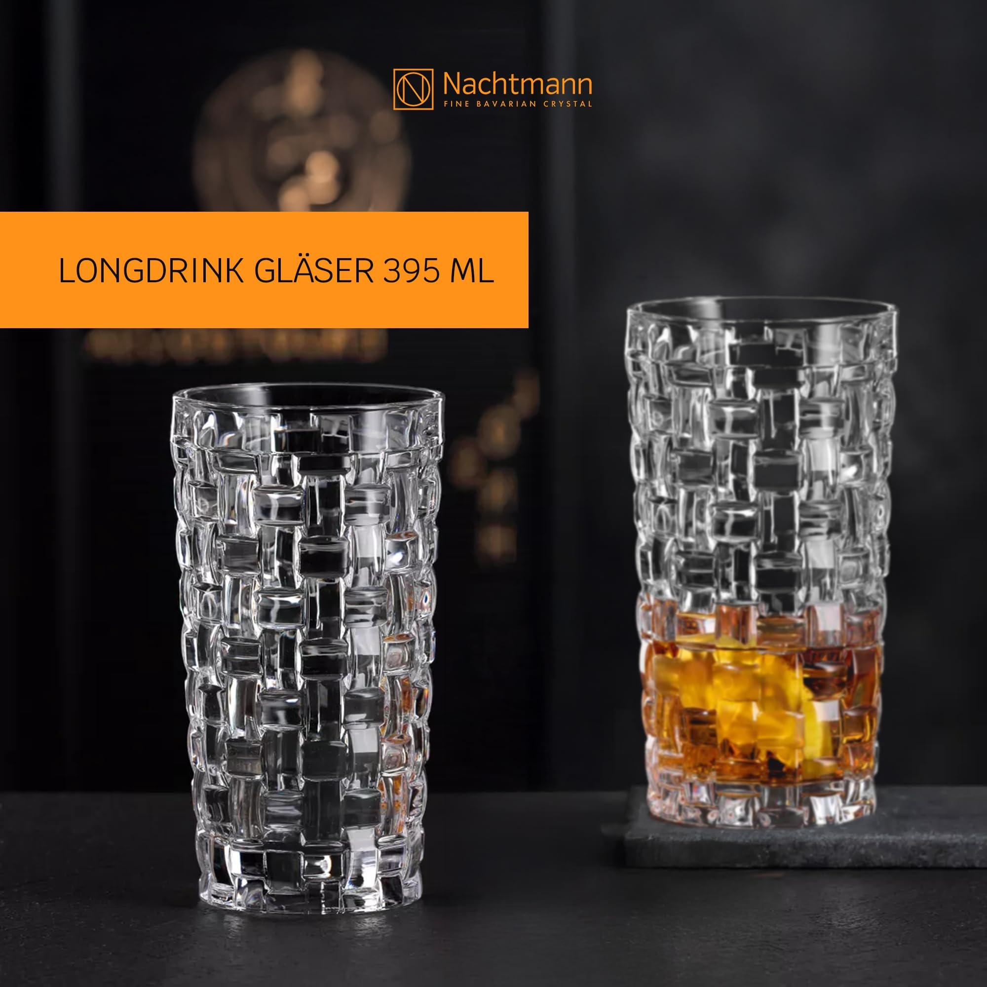 Nachtmann Longdrinkglas "Longdrinkgläser Bossa Nova 395 ml 4er Set transparent" Erhöhte Bruchfestigkeit, Kristallglas, spülmaschinenfest