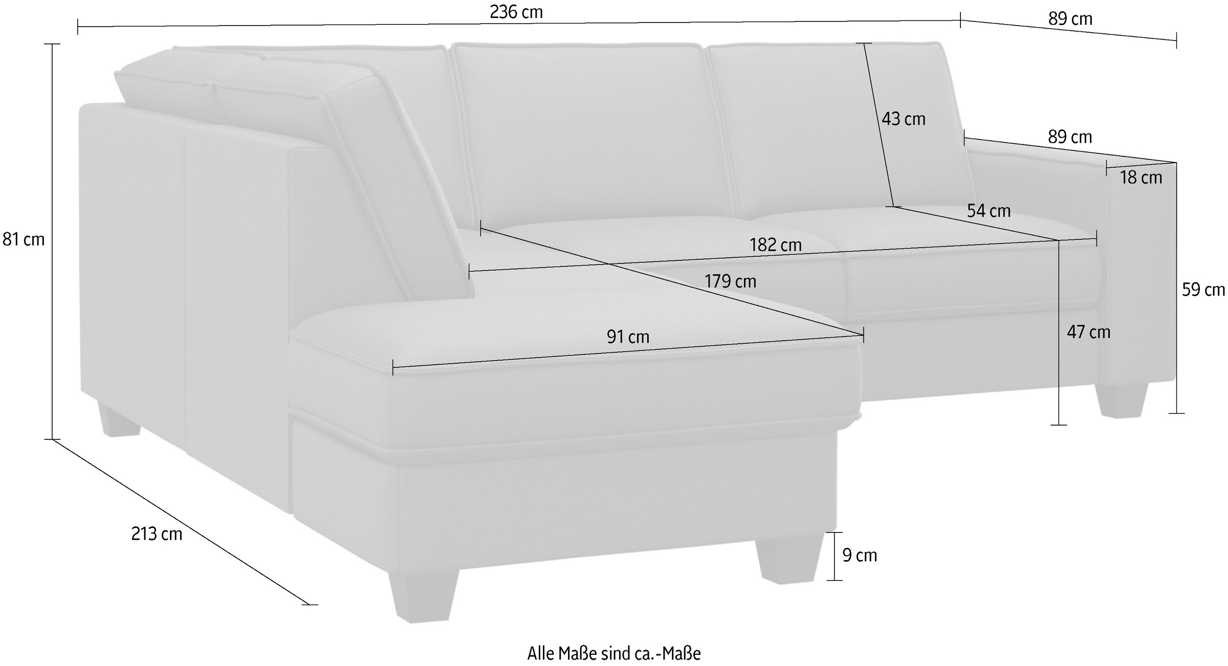 Home affaire Ecksofa »County L-Form«, (2 St.), wahlweise Ottomane links oder rechts, mit Federkern-Polsterung