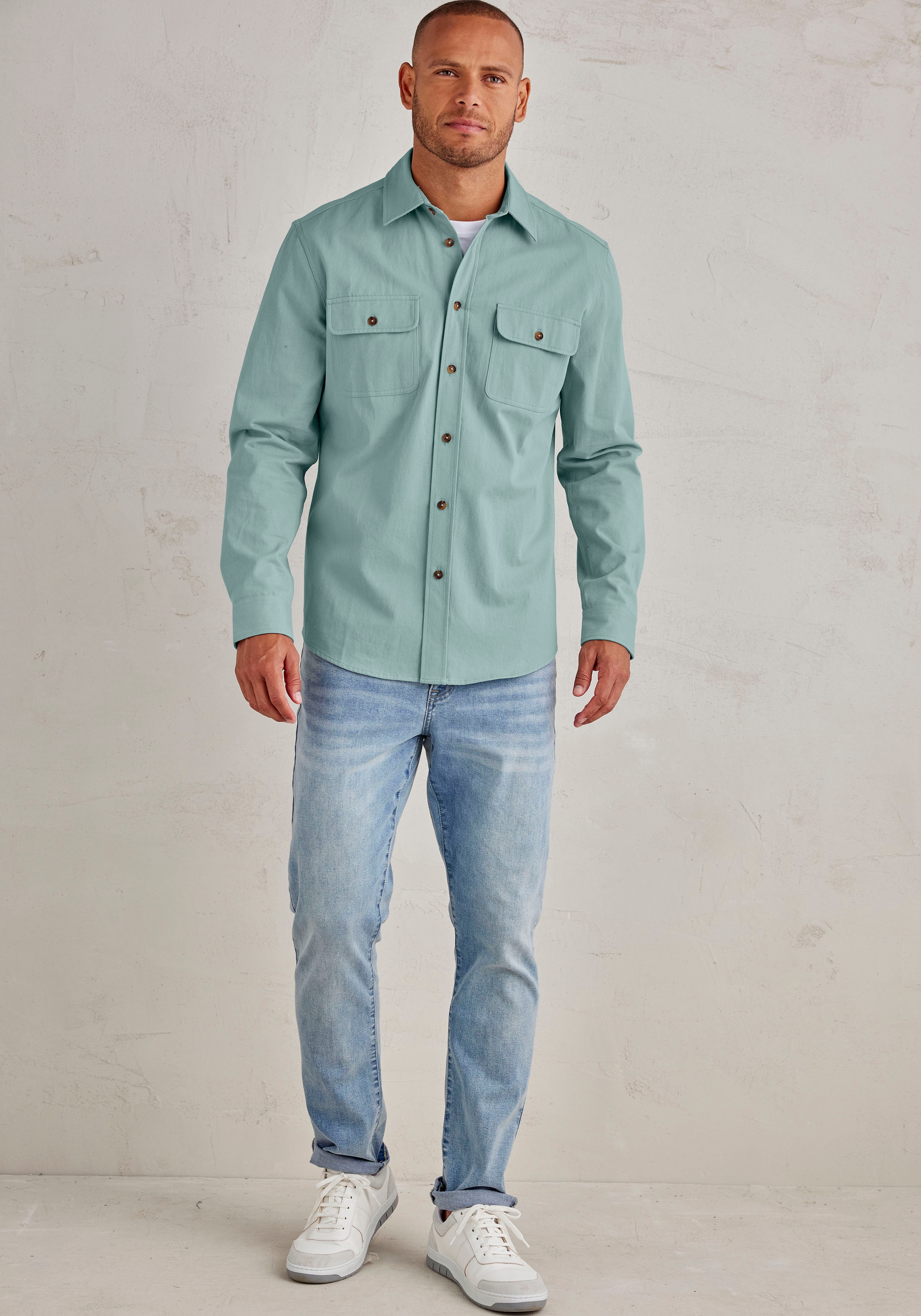 John Devin Langarmhemd », cooles Overshirt«, aus reiner Baumwolle, mit aufgesetzten Taschen