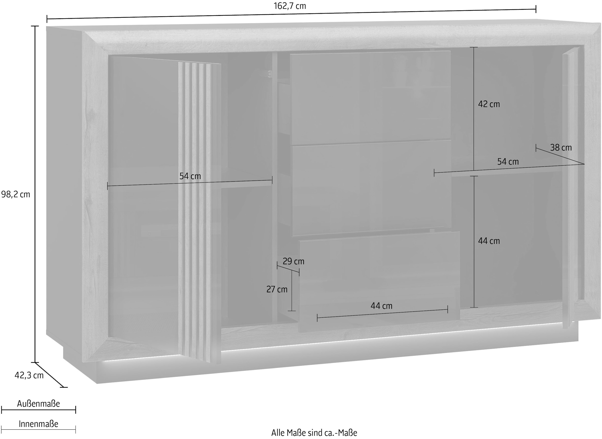 FORTE Sideboard »Savona«, Breite 162 cm, inkl. Sockelbeleuchtung