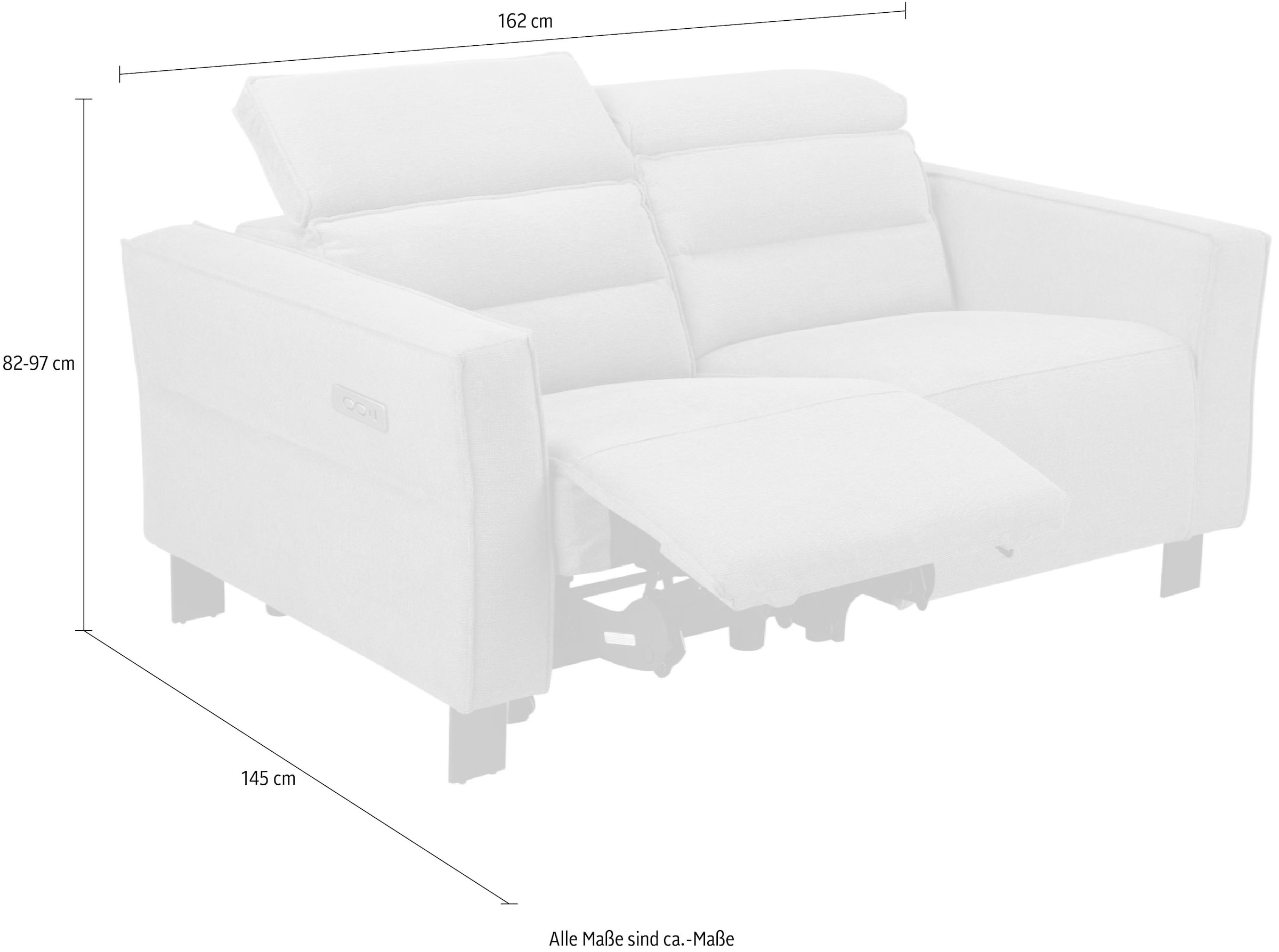 Places of Style 2-Sitzer »Carpari, 162 cm, mit manueller od. elektrischer Relaxfunktion und USB,«, sowie Kopfteilverstellung