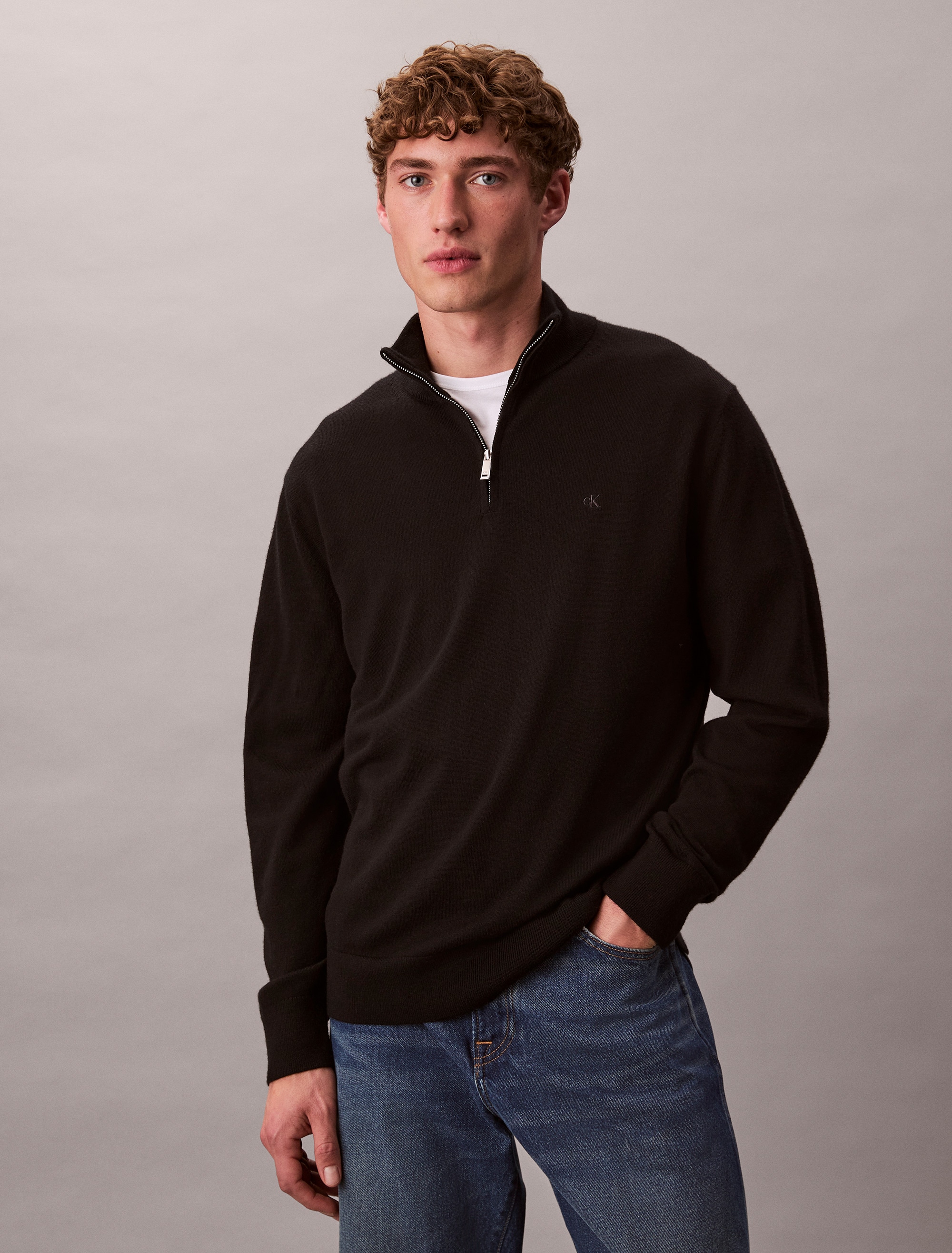 Calvin Klein Stehkragenpullover "LS 100% MERINO QZ 14GG", Mit Rundhalsaussc günstig online kaufen