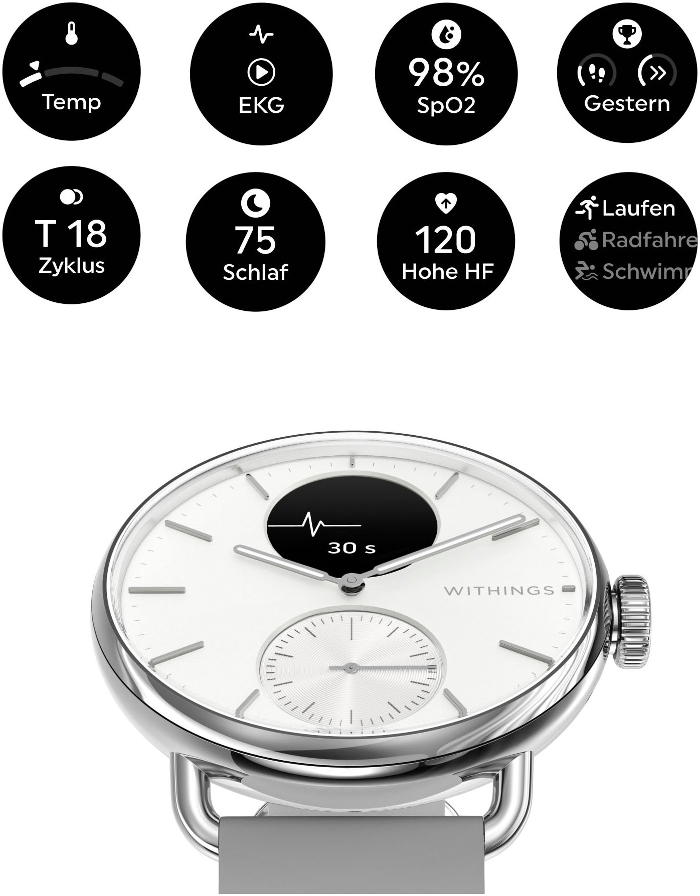 Withings Smartwatch »ScanWatch 2 38mm«, HealthSense OS,)