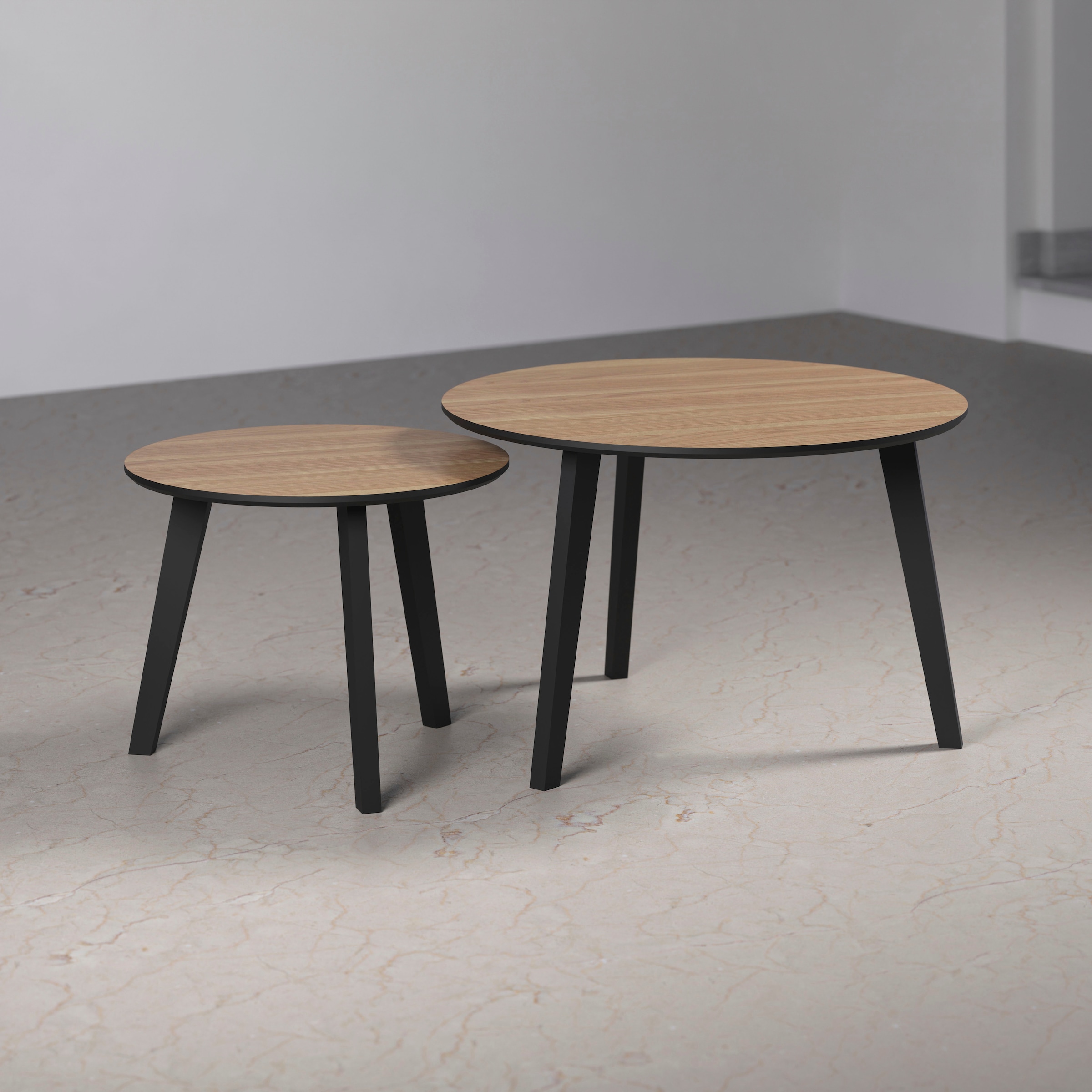 Home affaire Couchtisch "Ronda" Set, 2 Stk. tlg. Beistelltische mit Massivholzfüßen - Maße (B/T/H) 50-70/39-45/50-70 cm
