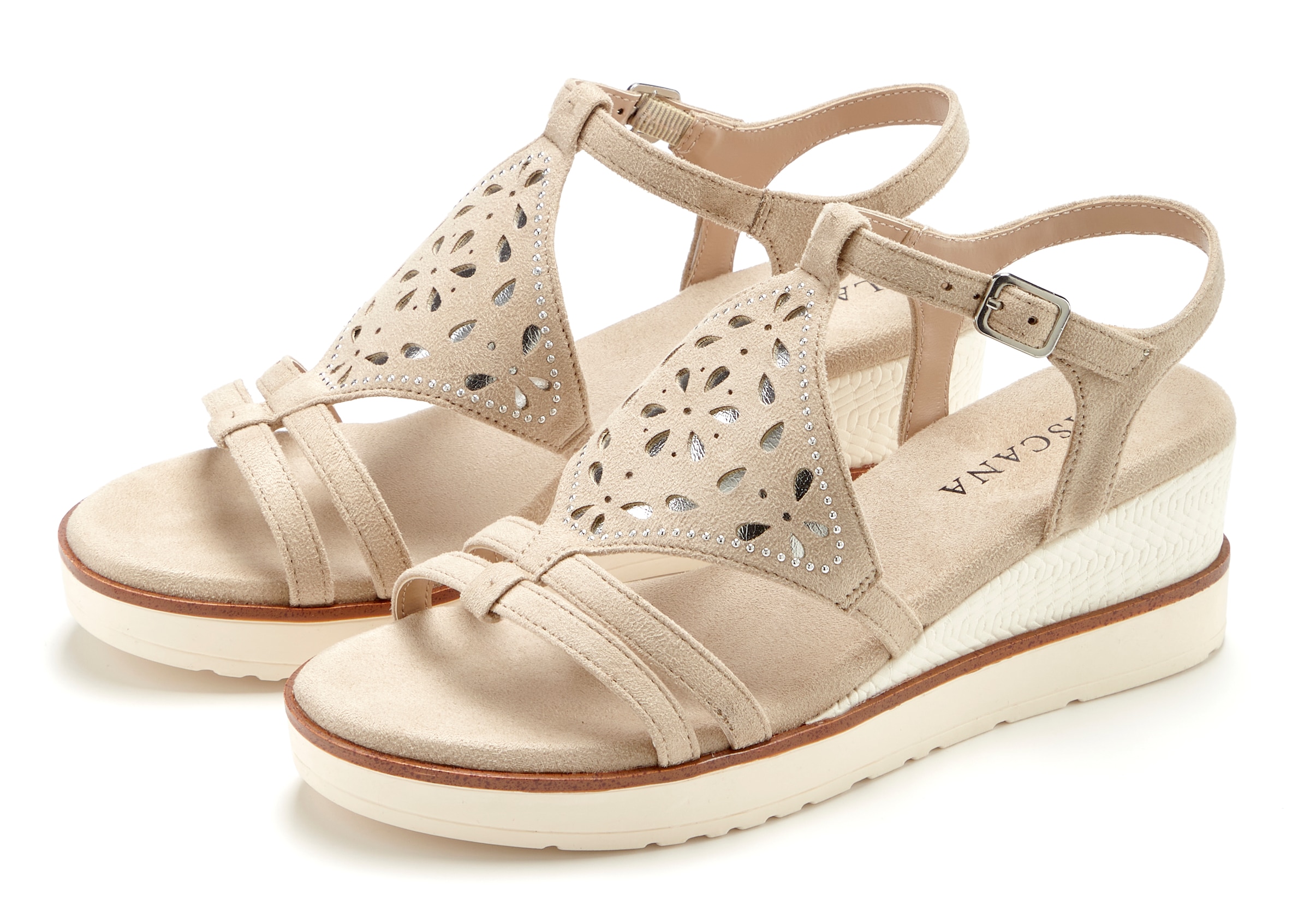 LASCANA Sandalette "Sommerschuh, offener Schuh, Sandale, Keilsandalette," mit Keilabsatz gepolsterter Innensohle VEGAN