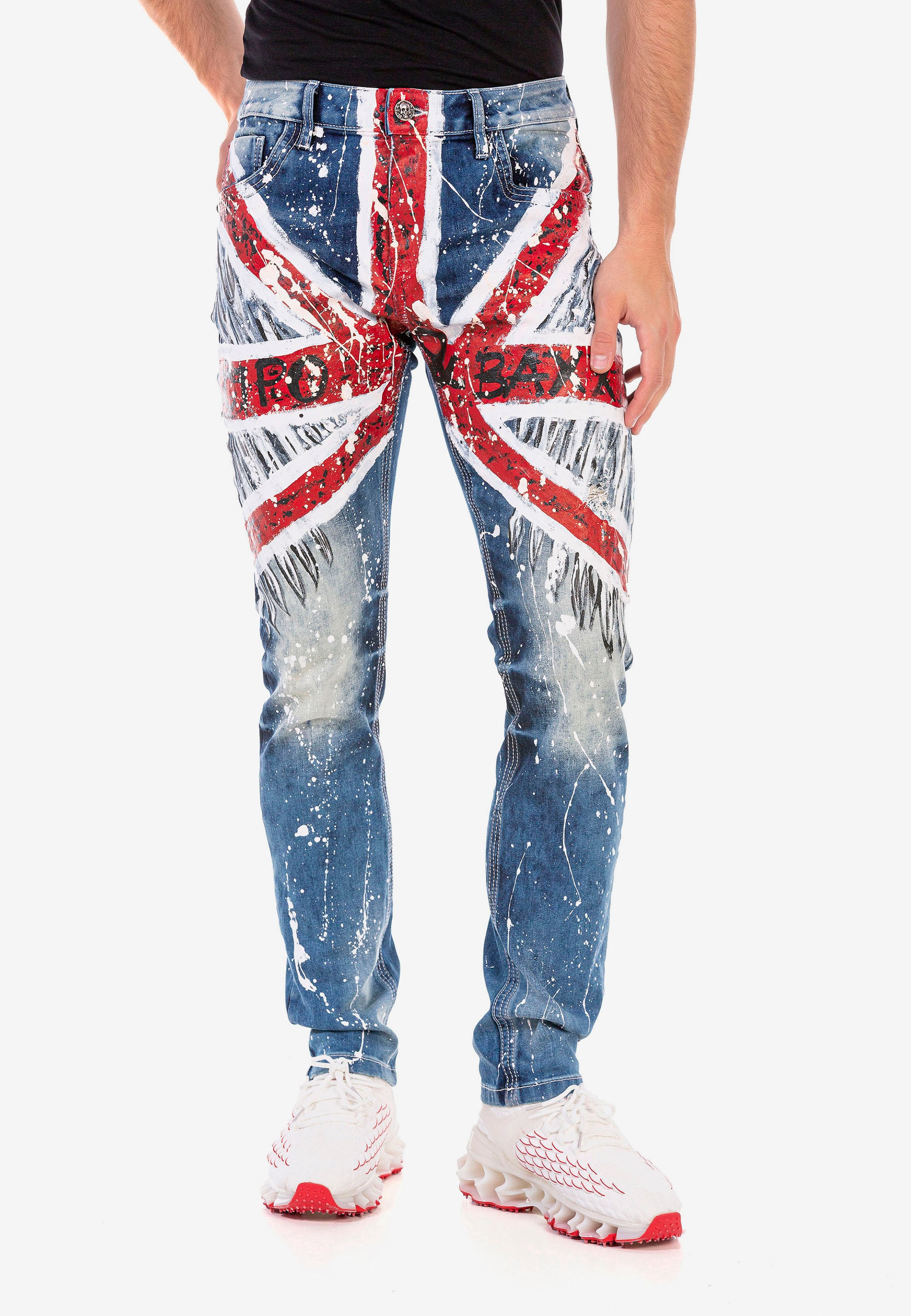 Straight-Jeans, in trendigem Flaggen-Design