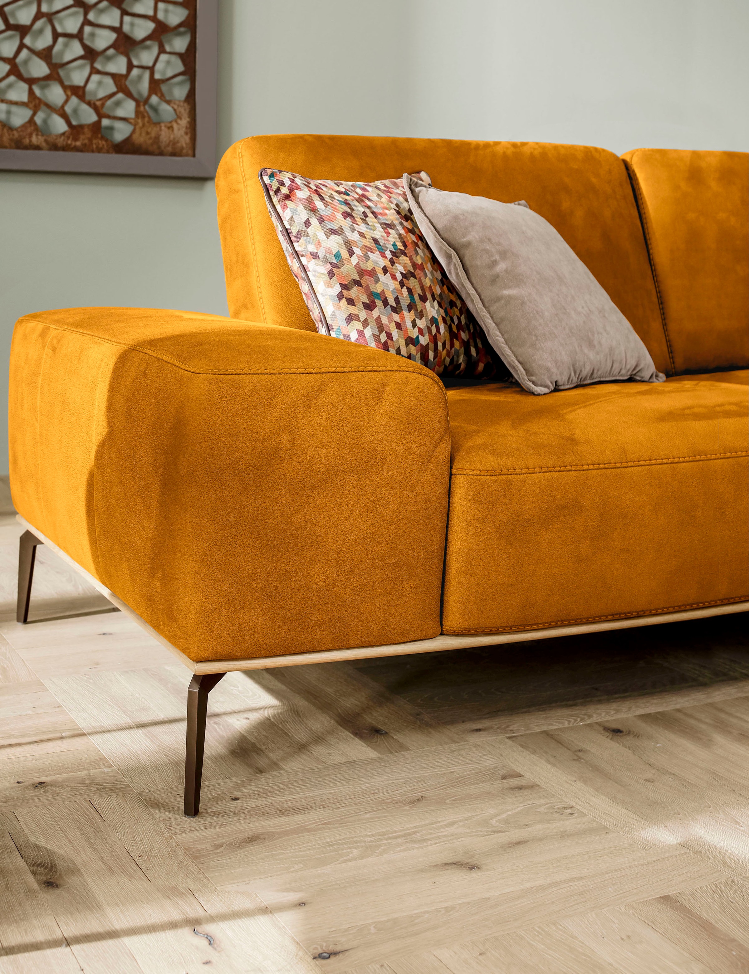 W.SCHILLIG Ecksofa »run, Designsofa mit tollem Sitzkomfort, bequem, L-Form«, mit Holzsockel, Füße in Bronze pulverbeschichtet, Breite 279 cm