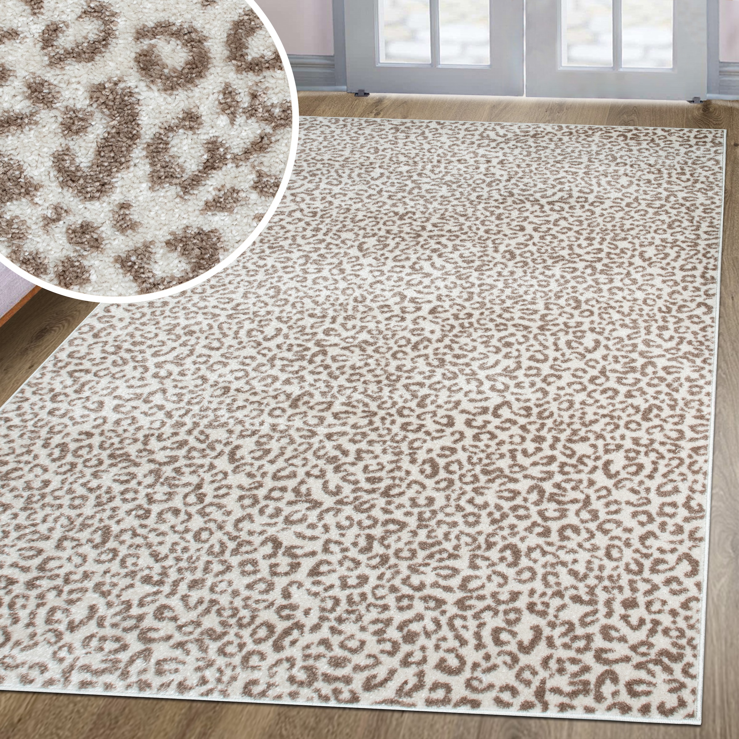 OTTO home Teppich "Fynna, Leoparden-Muster, Animal Print, modern" rechteckig 9 mm Höhe Leo, besonders weicher Flor, Wohnzimmer, Schlafzimmer, Esszimmer