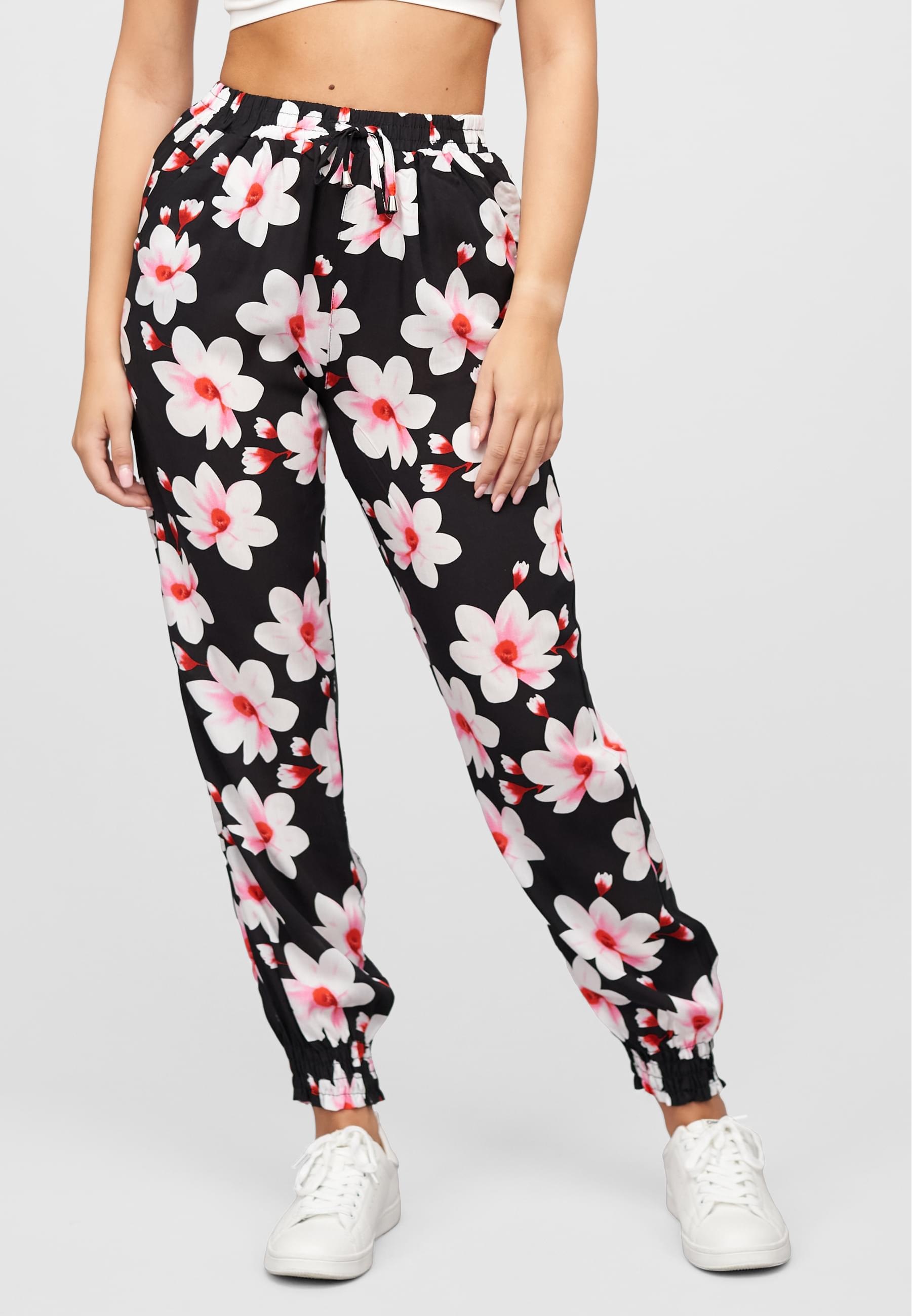 CLOUD 5IVE Stoffhose »CLOUD 5IVE Viskose Hose mit Bündchen 2-Pockets & Big Flowers«, (1 tlg.)
