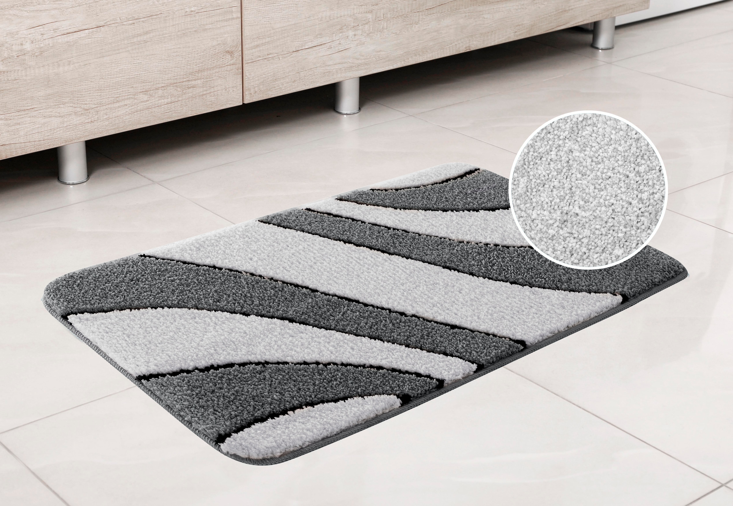 my home Badematte »Anna, Badvorleger, Badezimmer Teppich«, rutschhemmend beschichtet, fußbodenheizungsgeeignet-schnell trocknend, Badteppich, Hoch Tief Effekt, Modern, Weich, Wellen