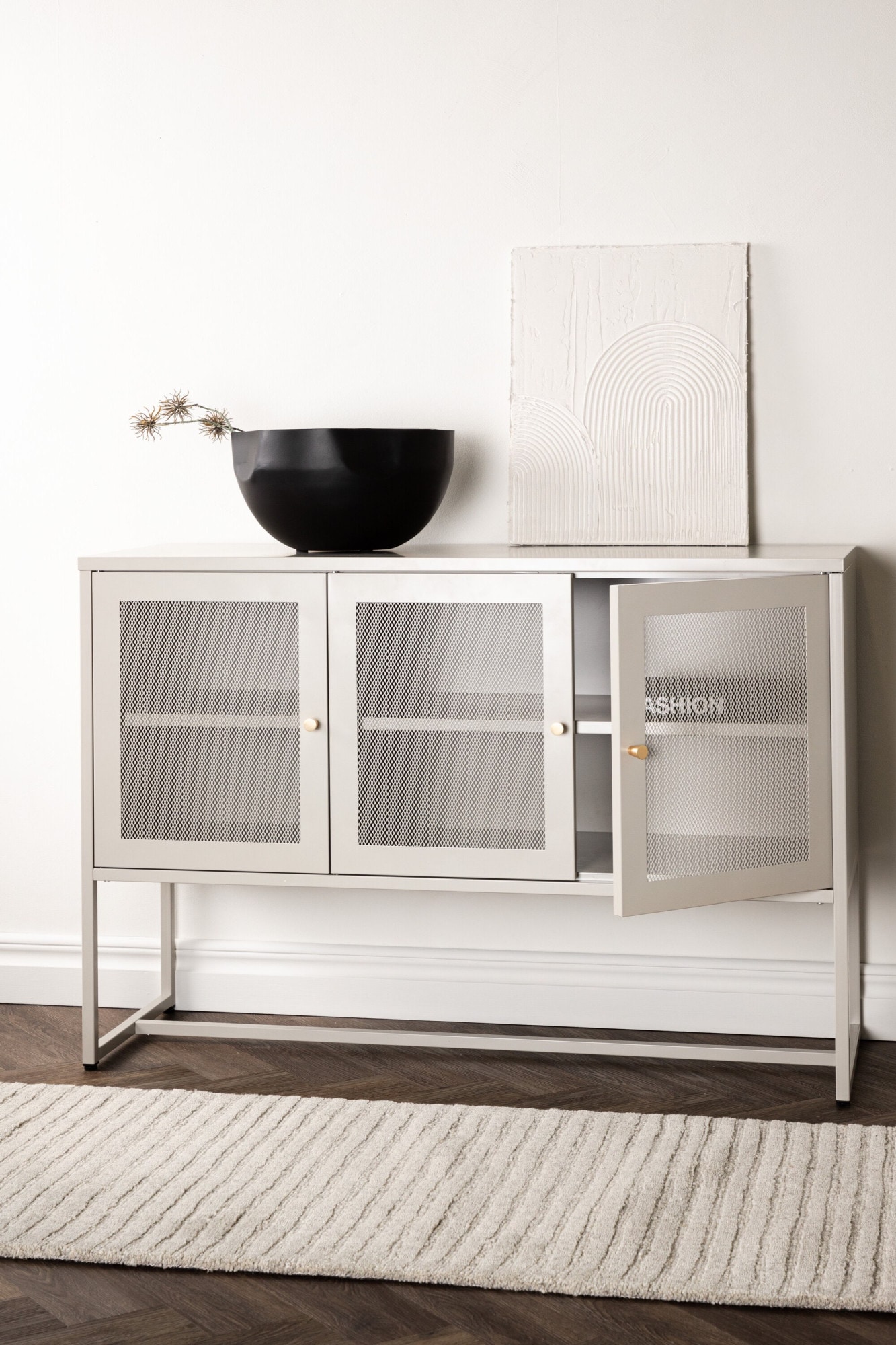 Venture Home Sideboard "Malla, Sideboard mit Gittertüren, Industrial, Breite 120 cm" Anrichte, Pulverbeschichtung, hohe Beine, 2 Einlegeböden, modern