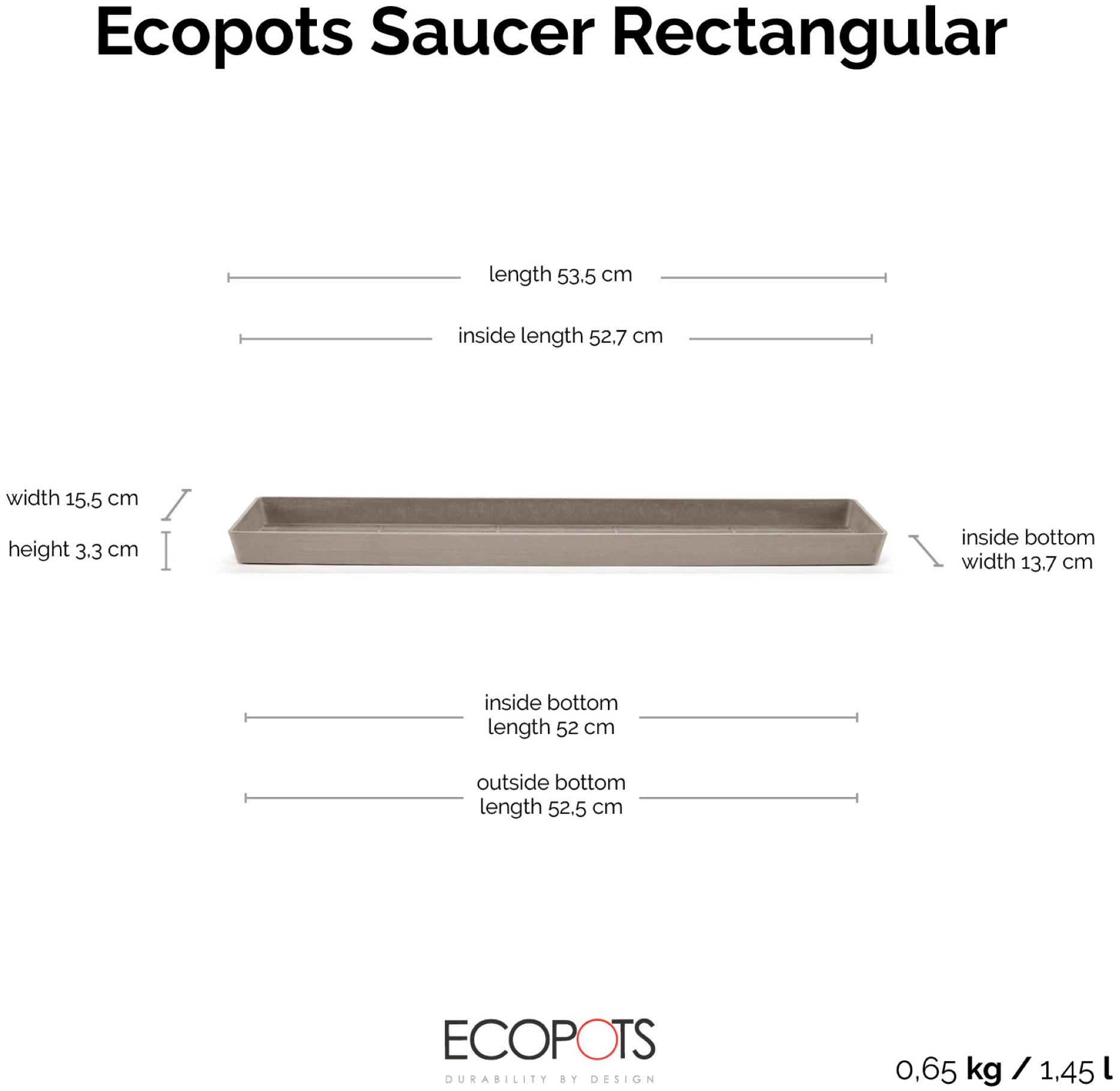 ECOPOTS Topfuntersetzer »Rechteckig 55 Taupe«, für innen und außen: frostsicher, bruchsicher und lichtbeständig