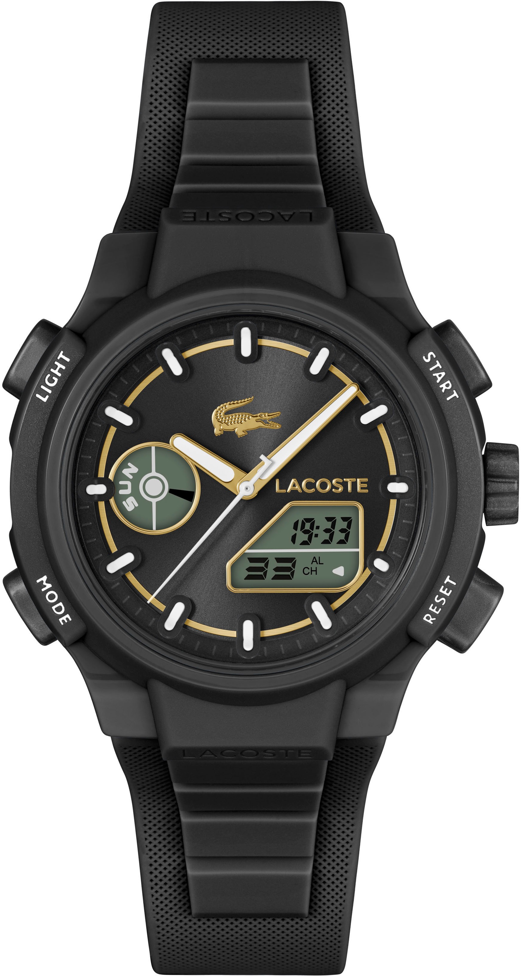 LACOSTE Damen Digitaluhr "LC33", schwarz, Armbanduhren, Armbanduhr, Damenuhr, Silikonarmband, analog, digital, Stoppfunktion