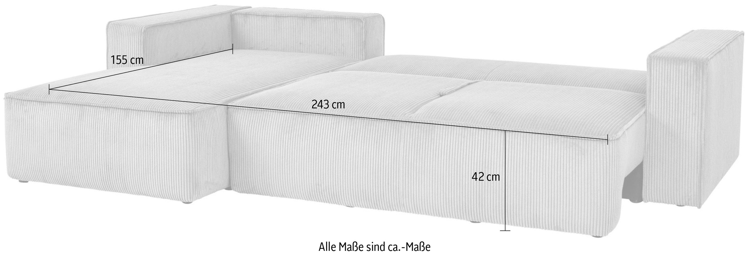 OTTO home Ecksofa »Tillian, Schlafsofa« Breite 294 cm, Breitkord, Sitzfläche mit Taschenfederkern