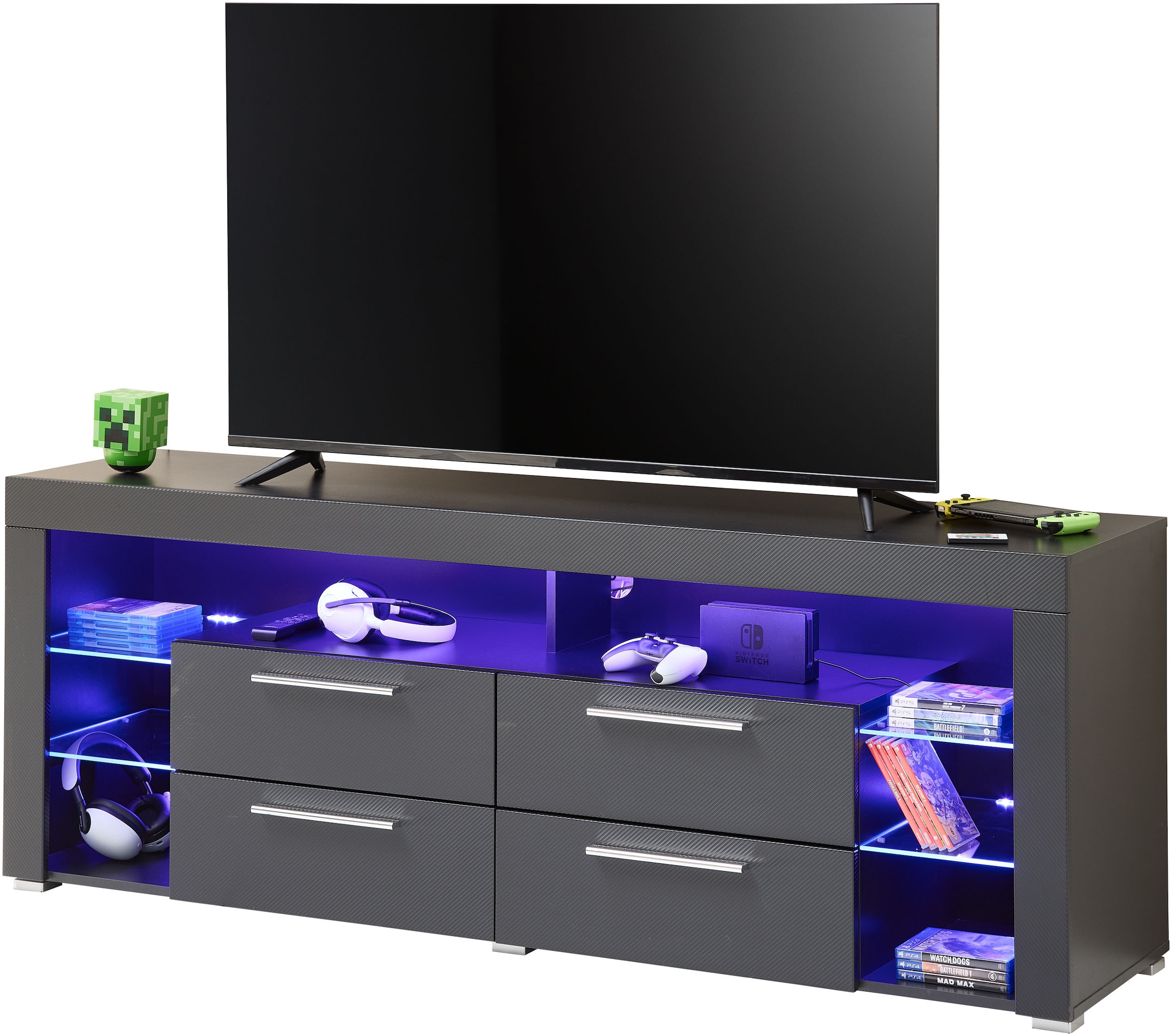 Stolkom TV-Schrank »Goal«, 4 Schubkästen, 6 offenen Fächern, Stellmaß 179/66/44 cm