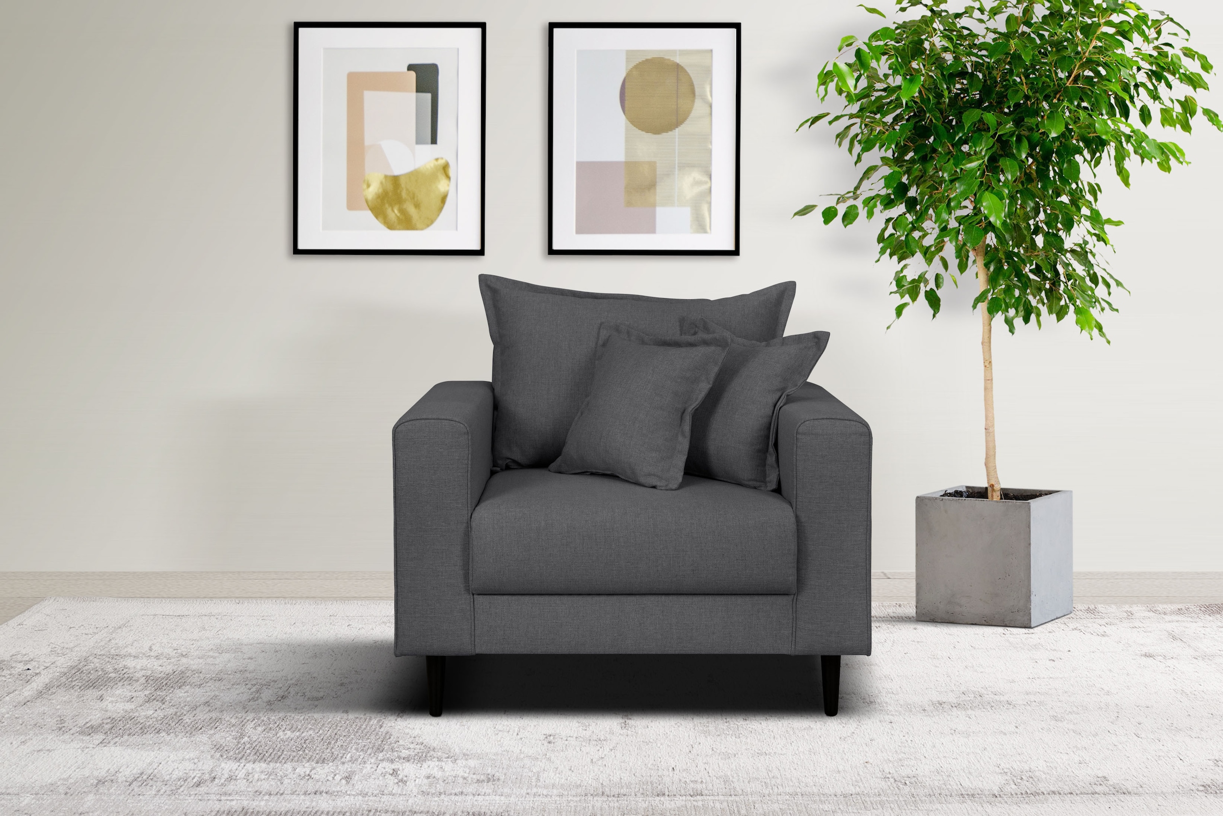 Home affaire Sessel »VEYRAS Loungesessel, Maße B/T/H: 95/84/76 cm« mit Wellenunterfederung, incl. Kissen