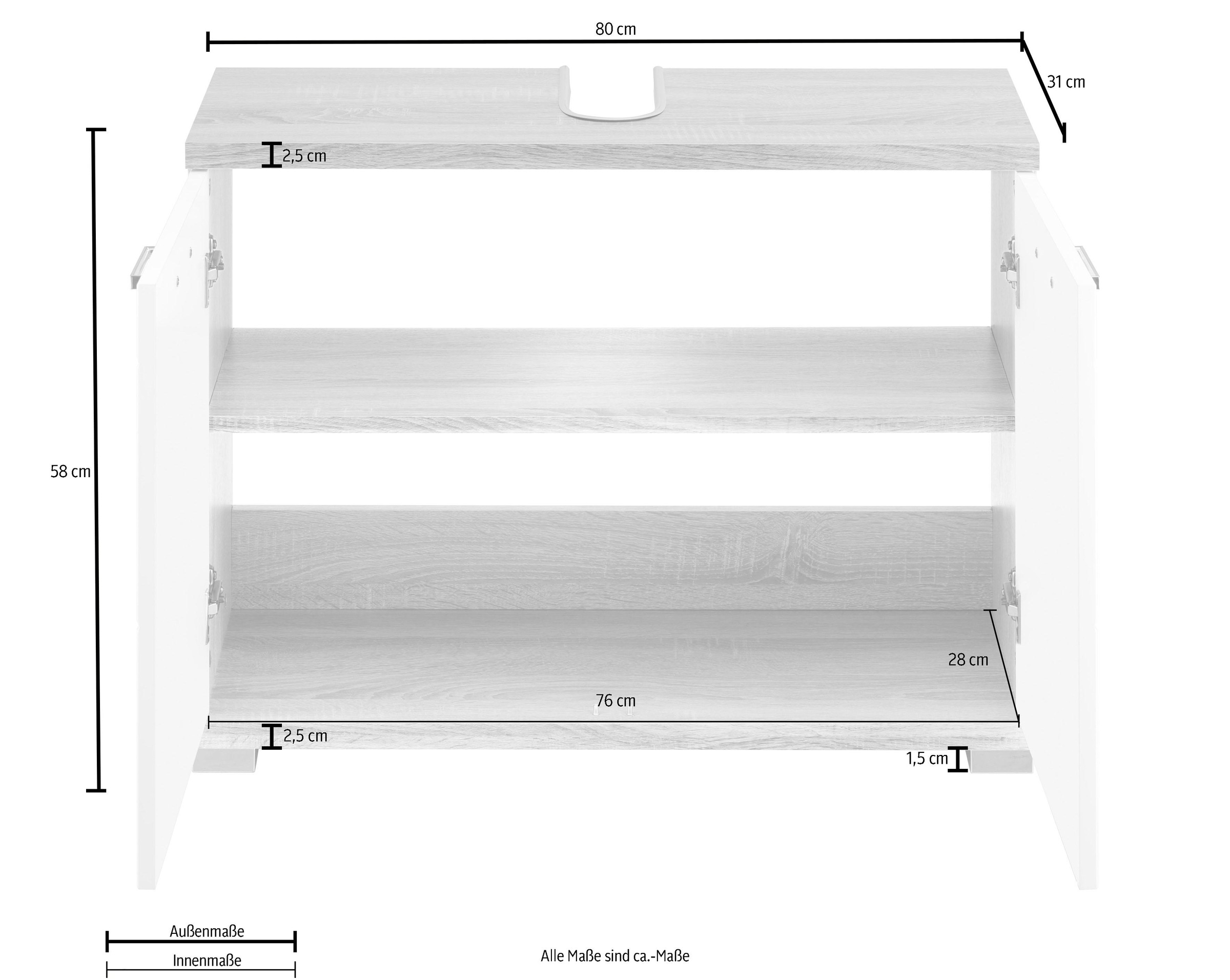 Homexperts Waschbeckenunterschrank 80 cm, Abwasserleitung »Nusa«, bestellen Badezimmerschrank, für | Breite Ausschnitt BAUR