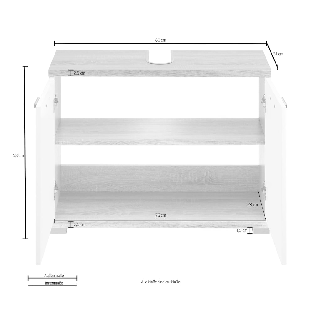 Homexperts Waschbeckenunterschrank »Nusa«, Breite 80 cm, Badezimmerschrank, Ausschnitt für Abwasserleitung